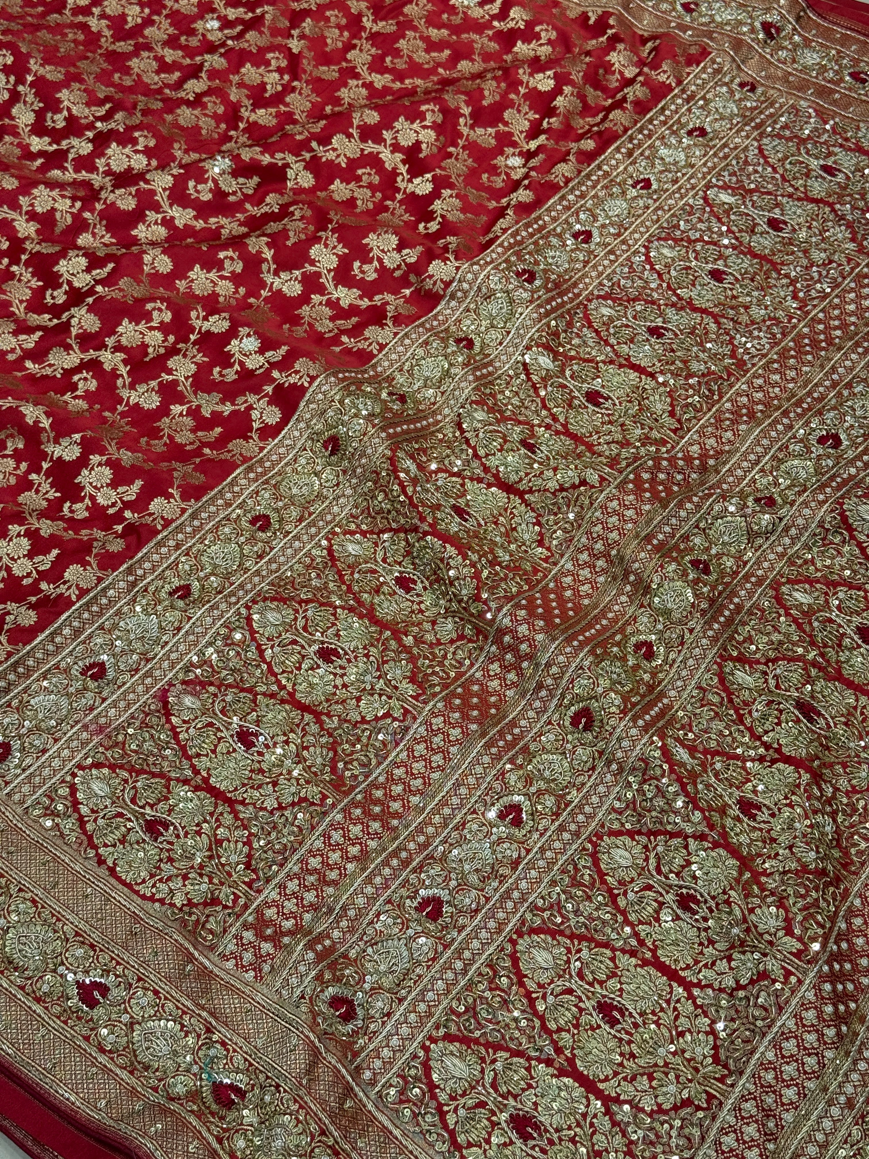 Maroon Banarasi Heart Border Resham 2.0 Zardozi Hand Embroidery Saree