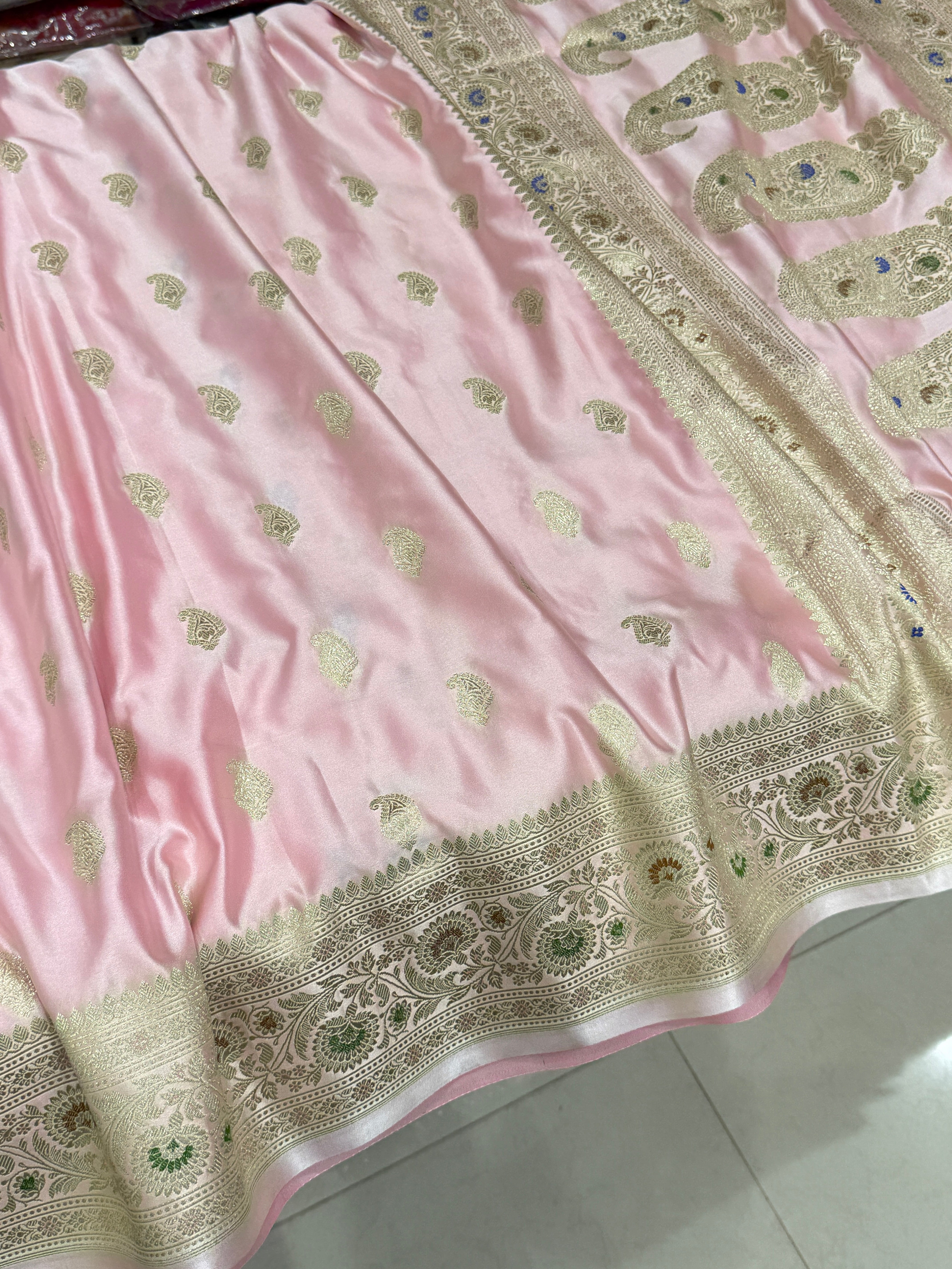 Pink Banarasi Meena Border Butti Saree
