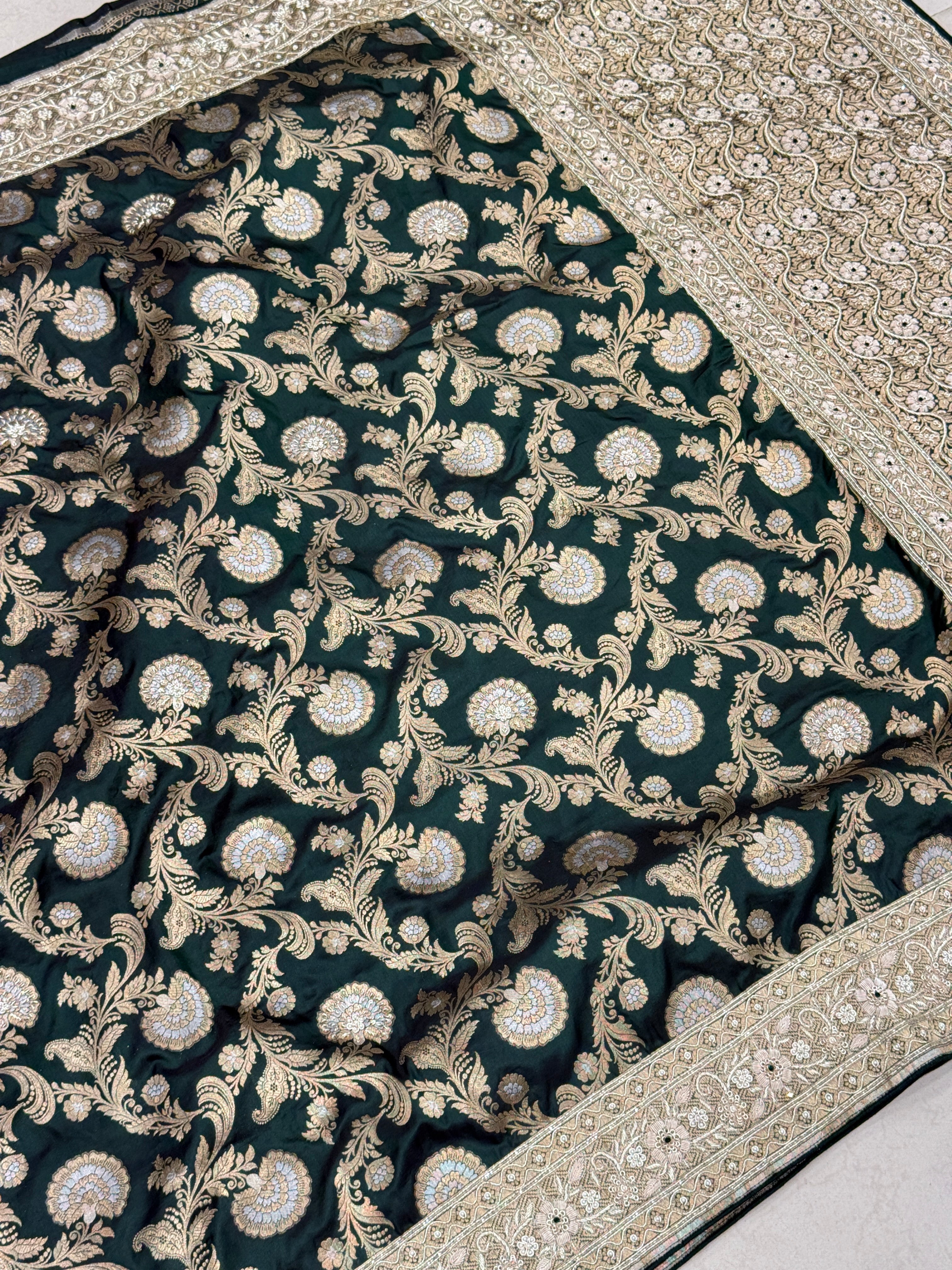 Bottle Green Banarasi Katan x Zardosi Hand Embroidery