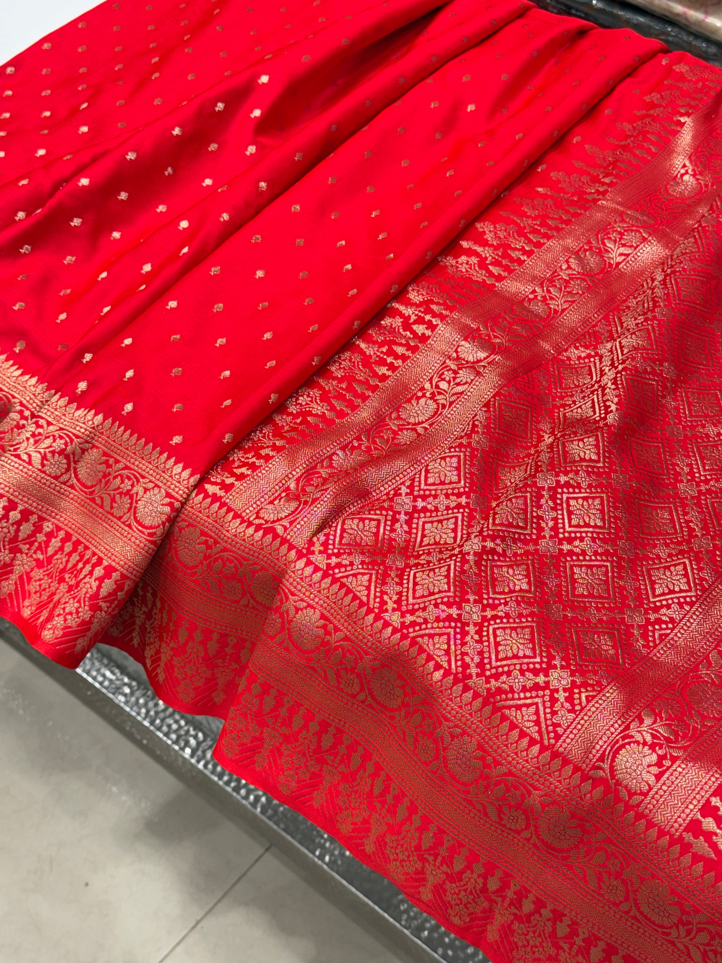 Red Banarasi Silk Small Butti Saree