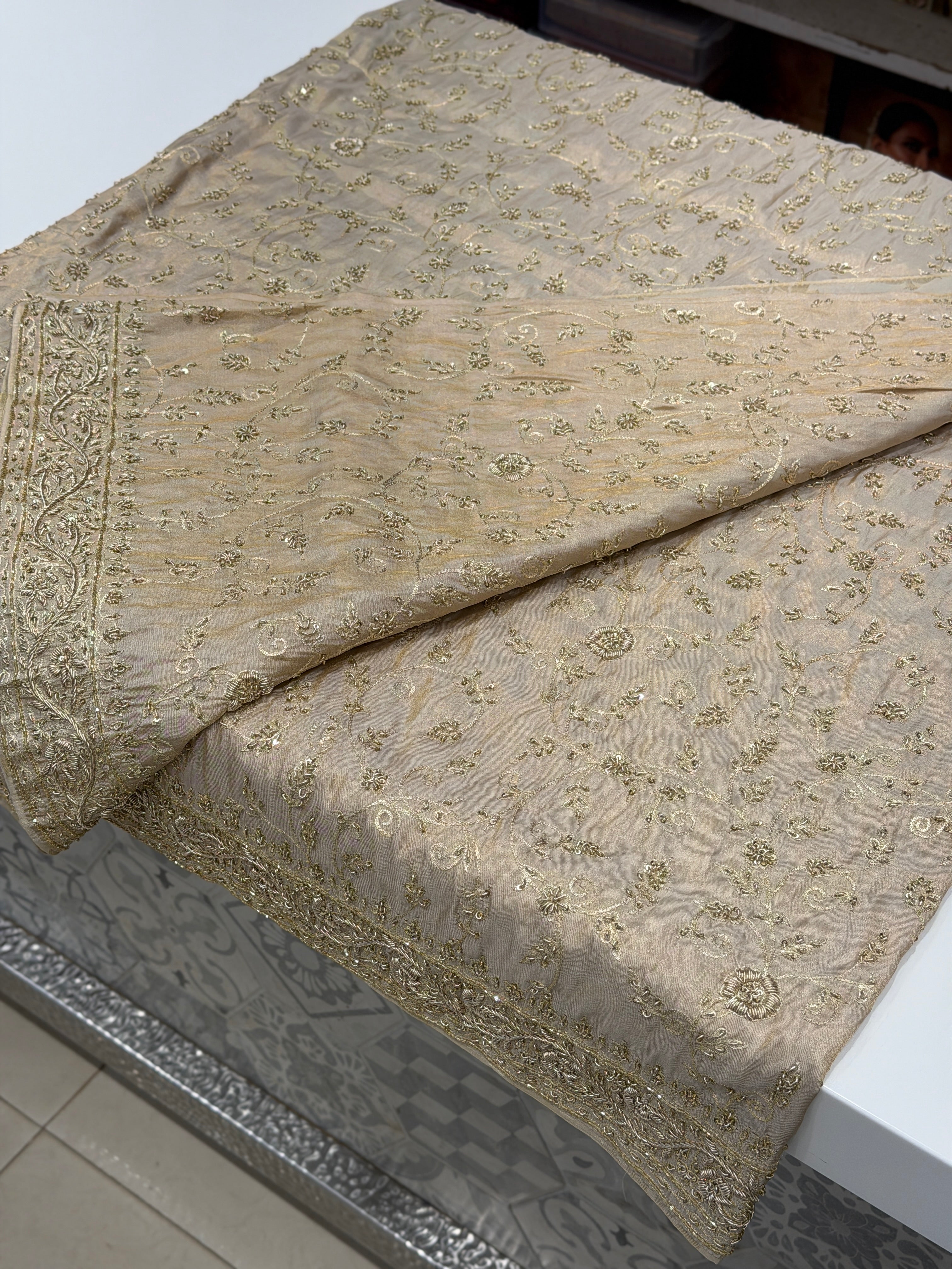 Ivory Tissue Zardosi Intricate Jaal Hand Embroidery Saree