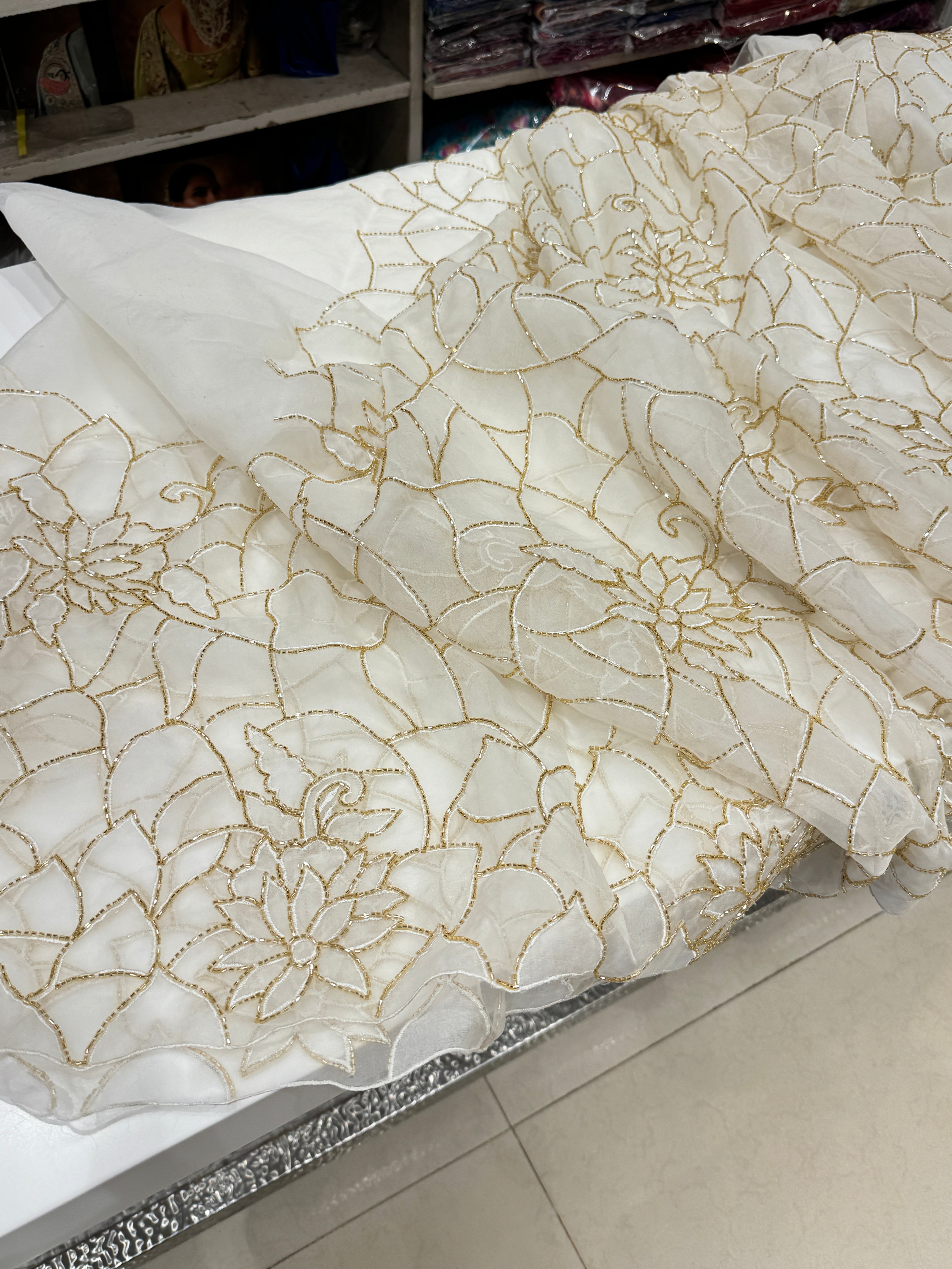 White Organza 3D Hand Embroidery Saree