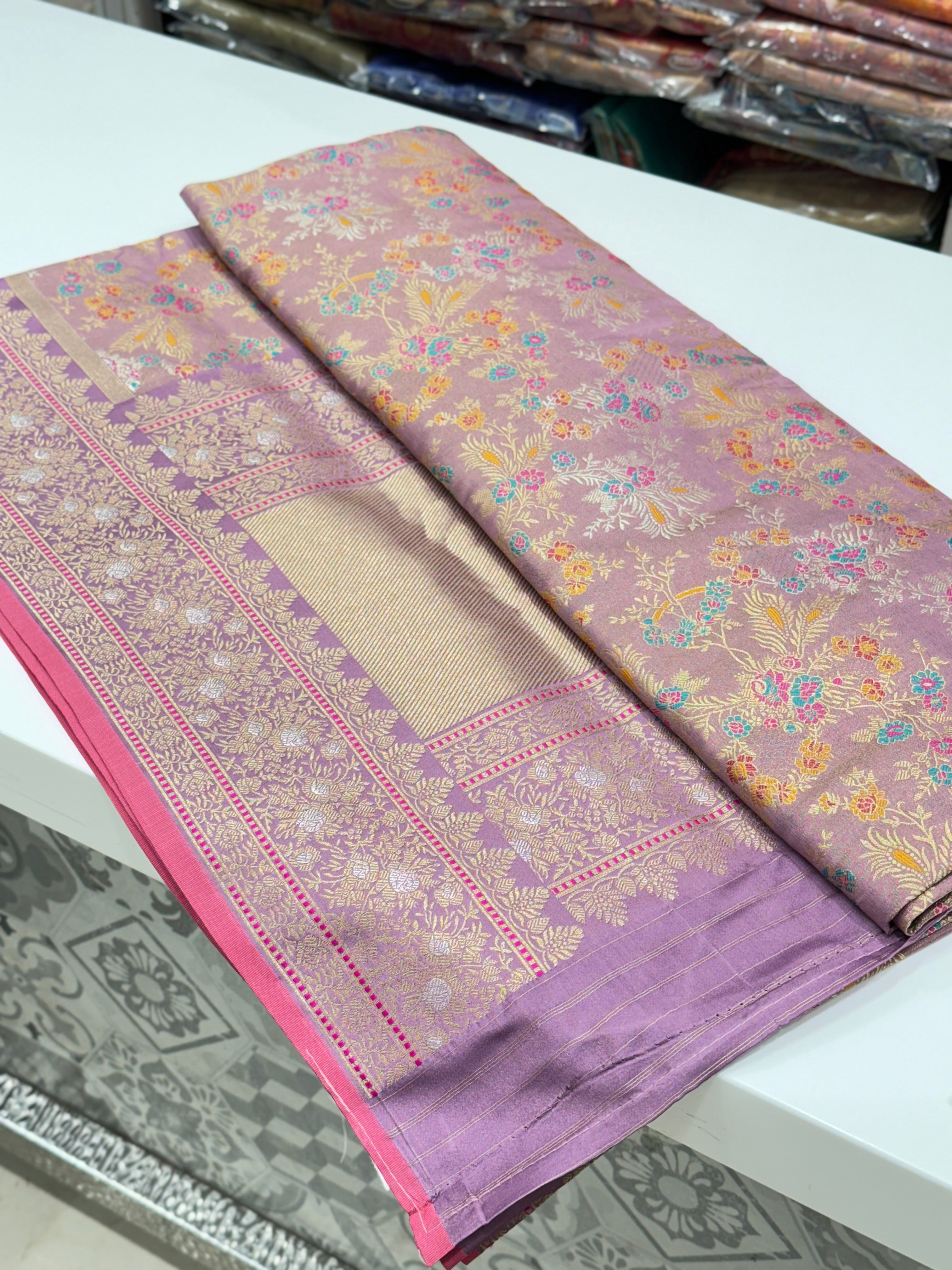 Lilac Meenakari Banarasi Zari Silk Saree