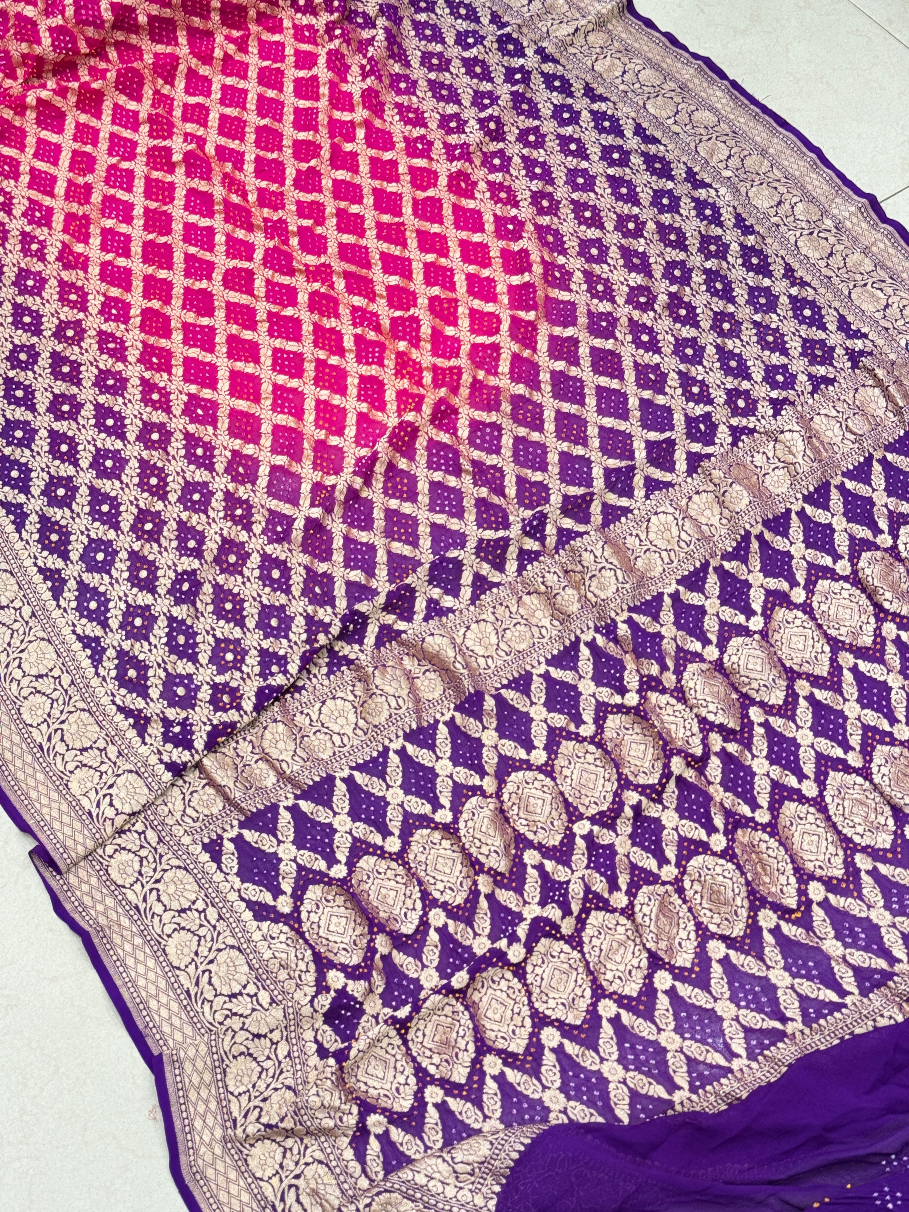 Rani Magenta Shaded Bandhej Bandhini Saree