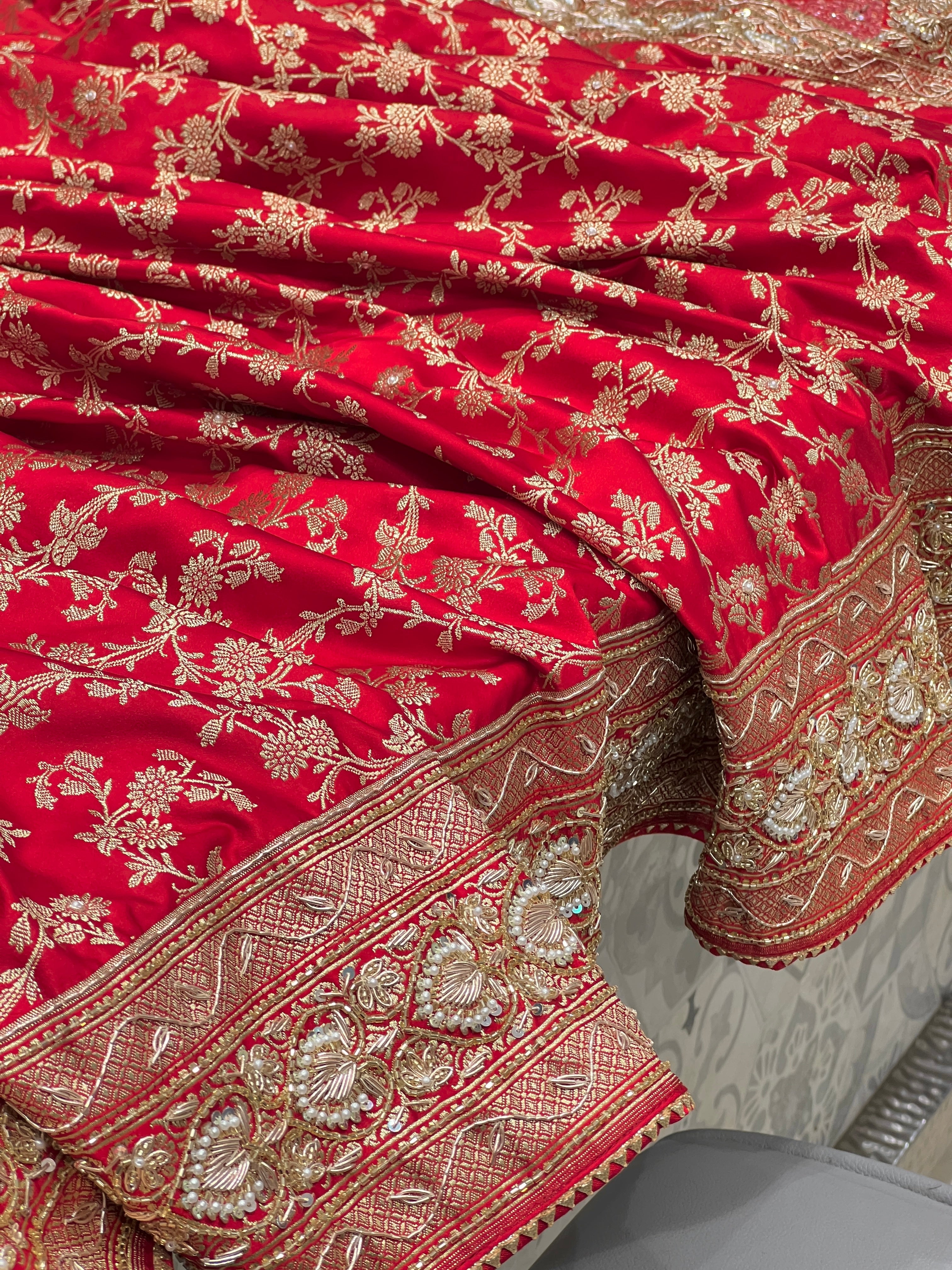 Red Banarasi Silk Fancy Embroidery Saree