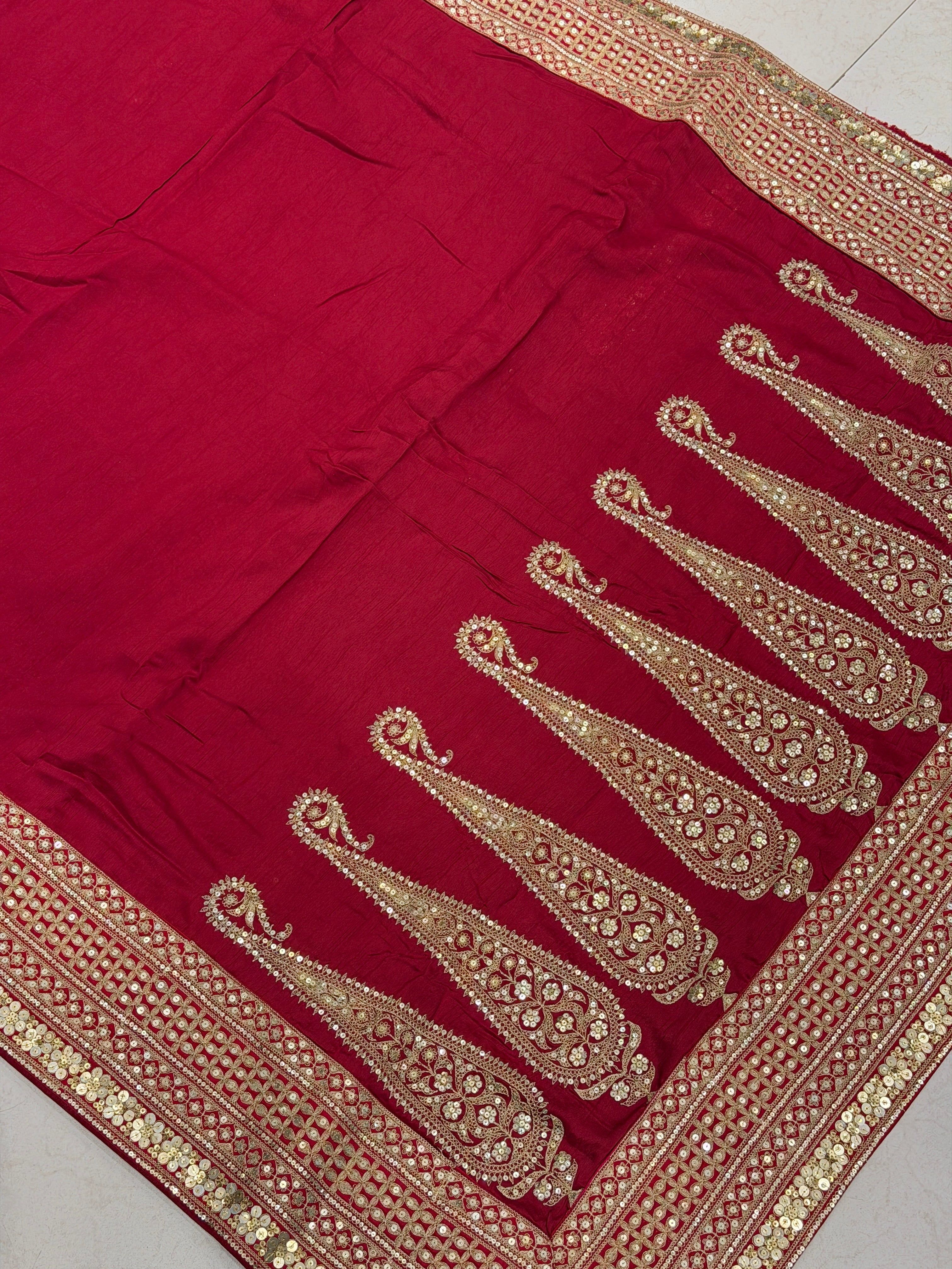 Maroon Marodi Embroidery Pure Silk Saree Plain and Border