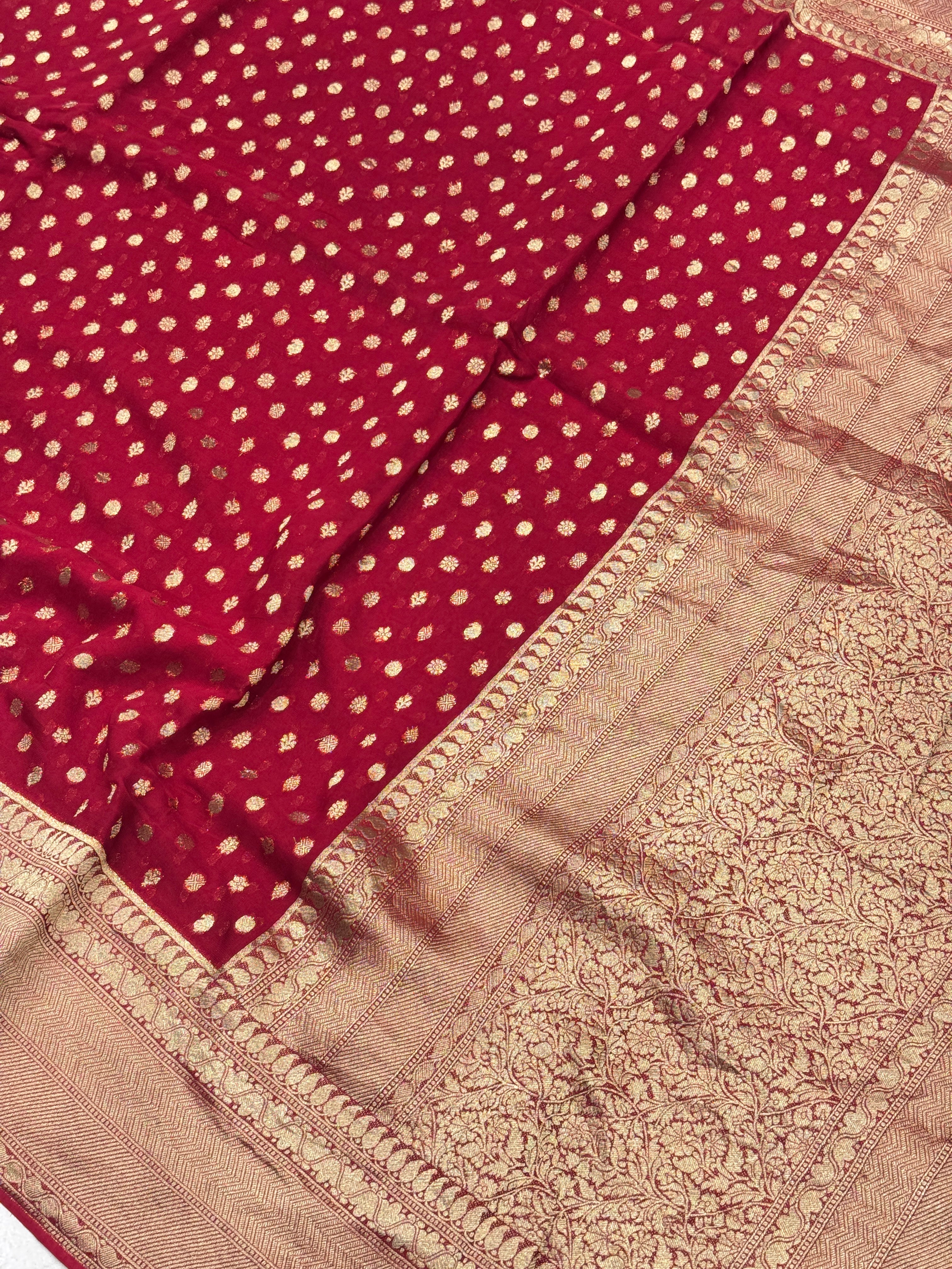 Red Banarasi Khaddi Georgette With Buttis