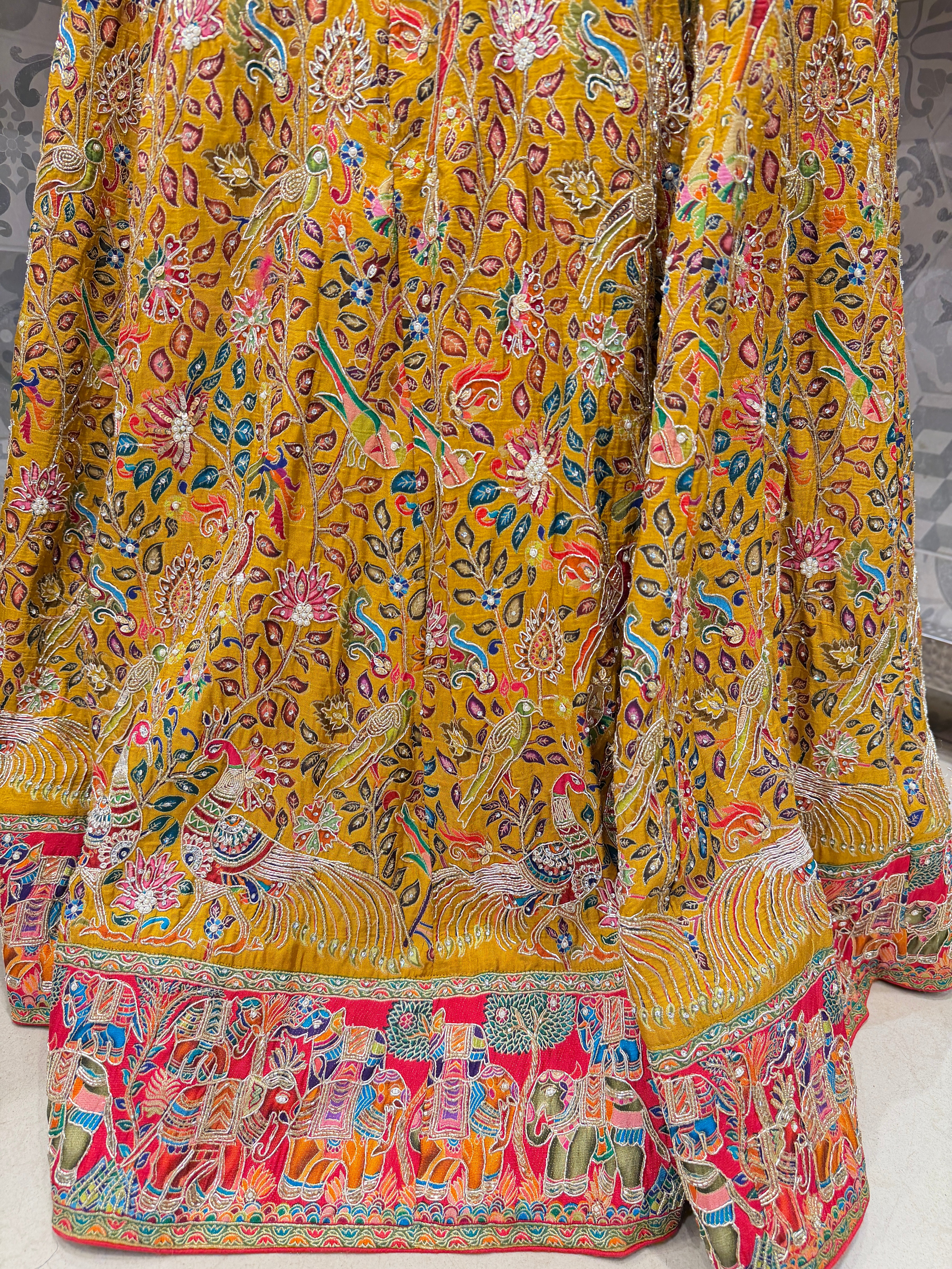 Yellow Pashmina Hand Embroidery Skirt and Dupatta Pair