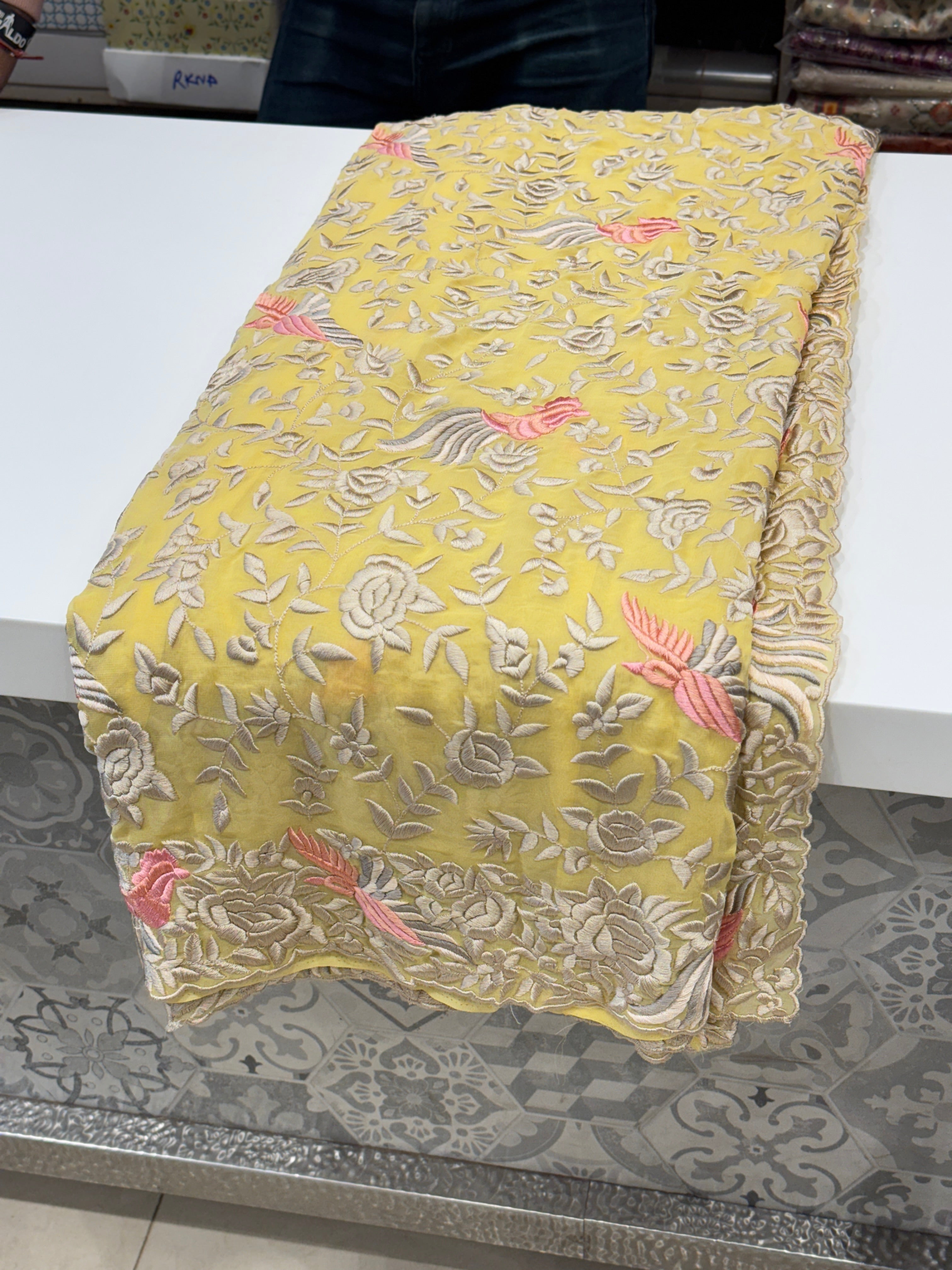 Yellow Multi Colour Parsi Gara Saree