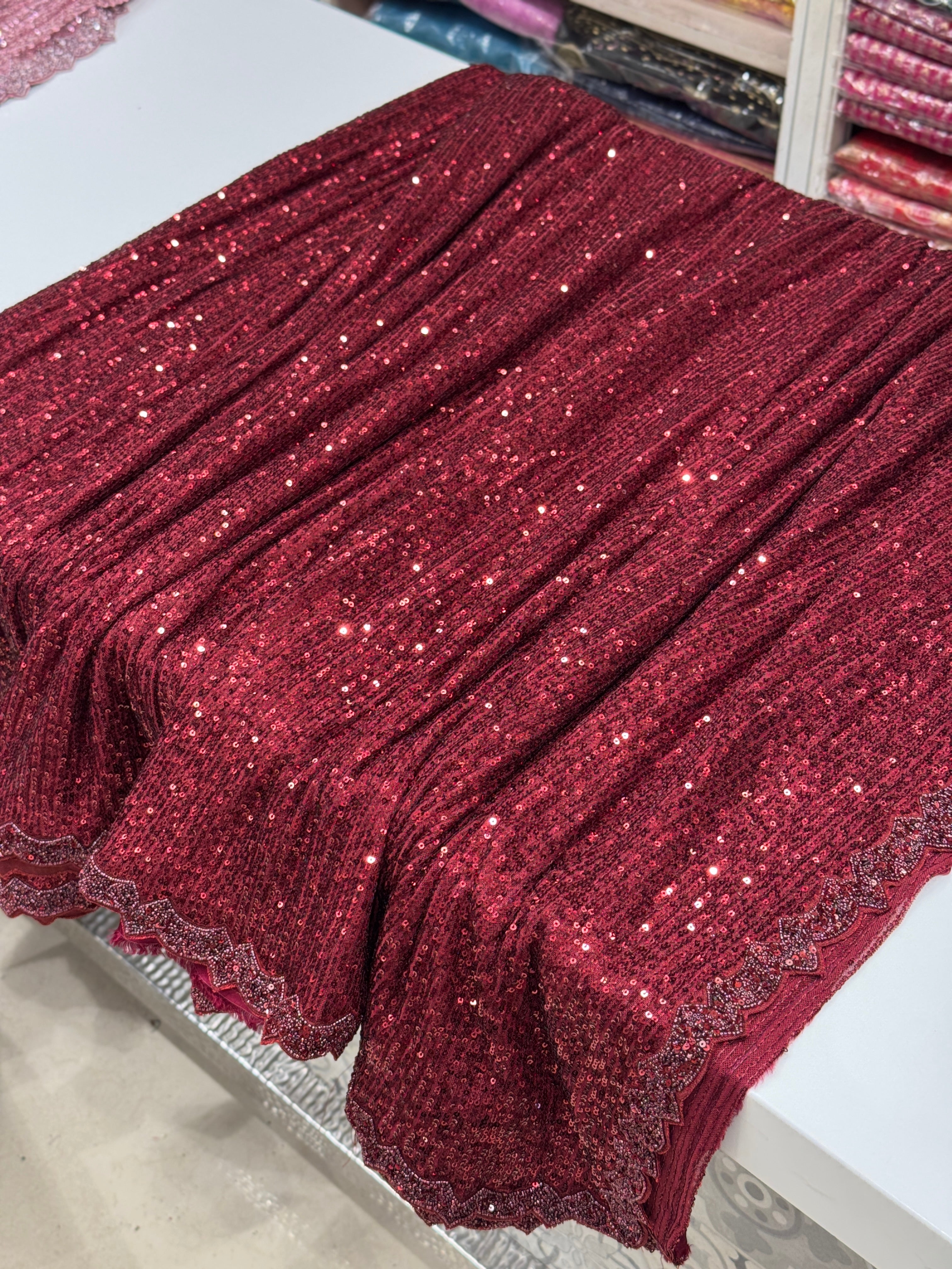 Maroon Sequin Saree Hand Embroidery Border