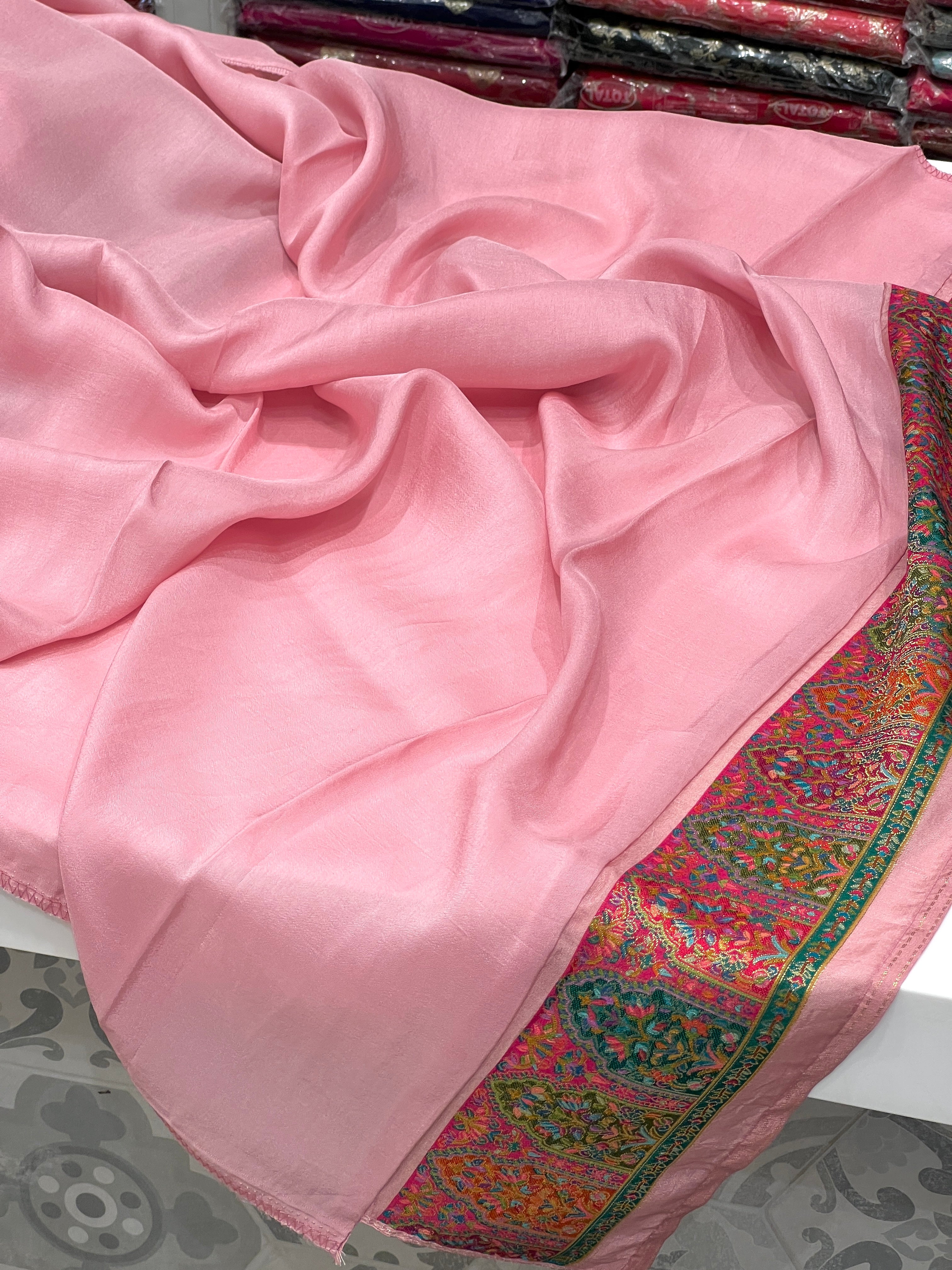 Baby Pink Pashmina Style Darbur Silk Saree