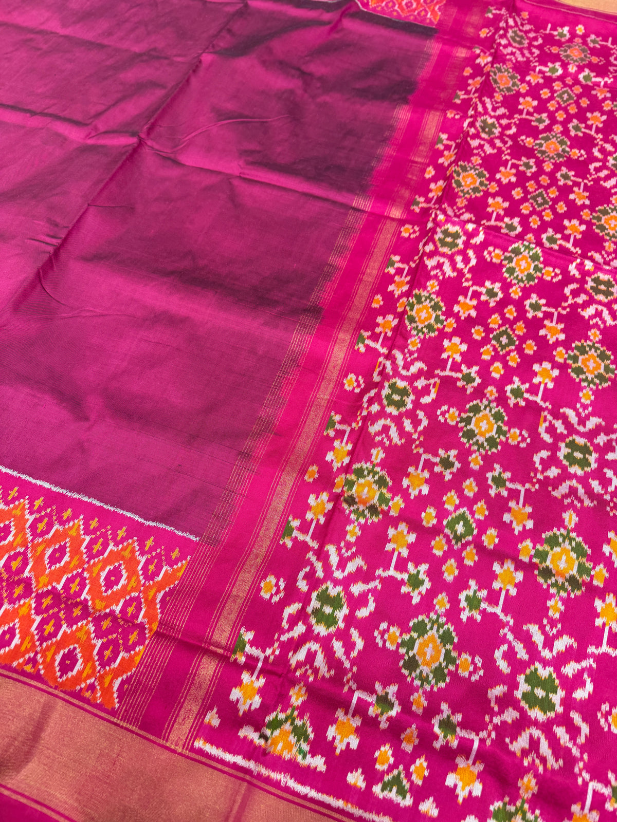 Wine Plain Ikkat Handloom Pure Silk Patola Saree
