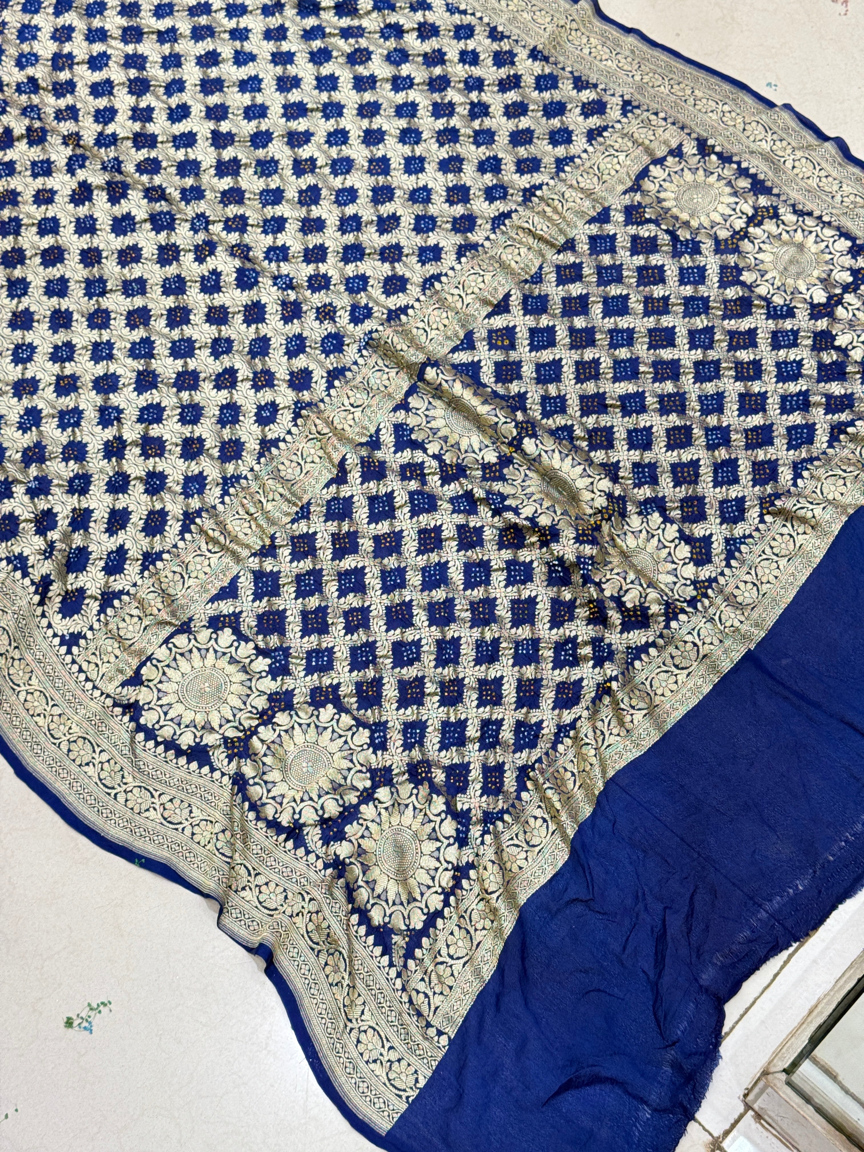 Royal Blue Bandhej Bandhini Saree