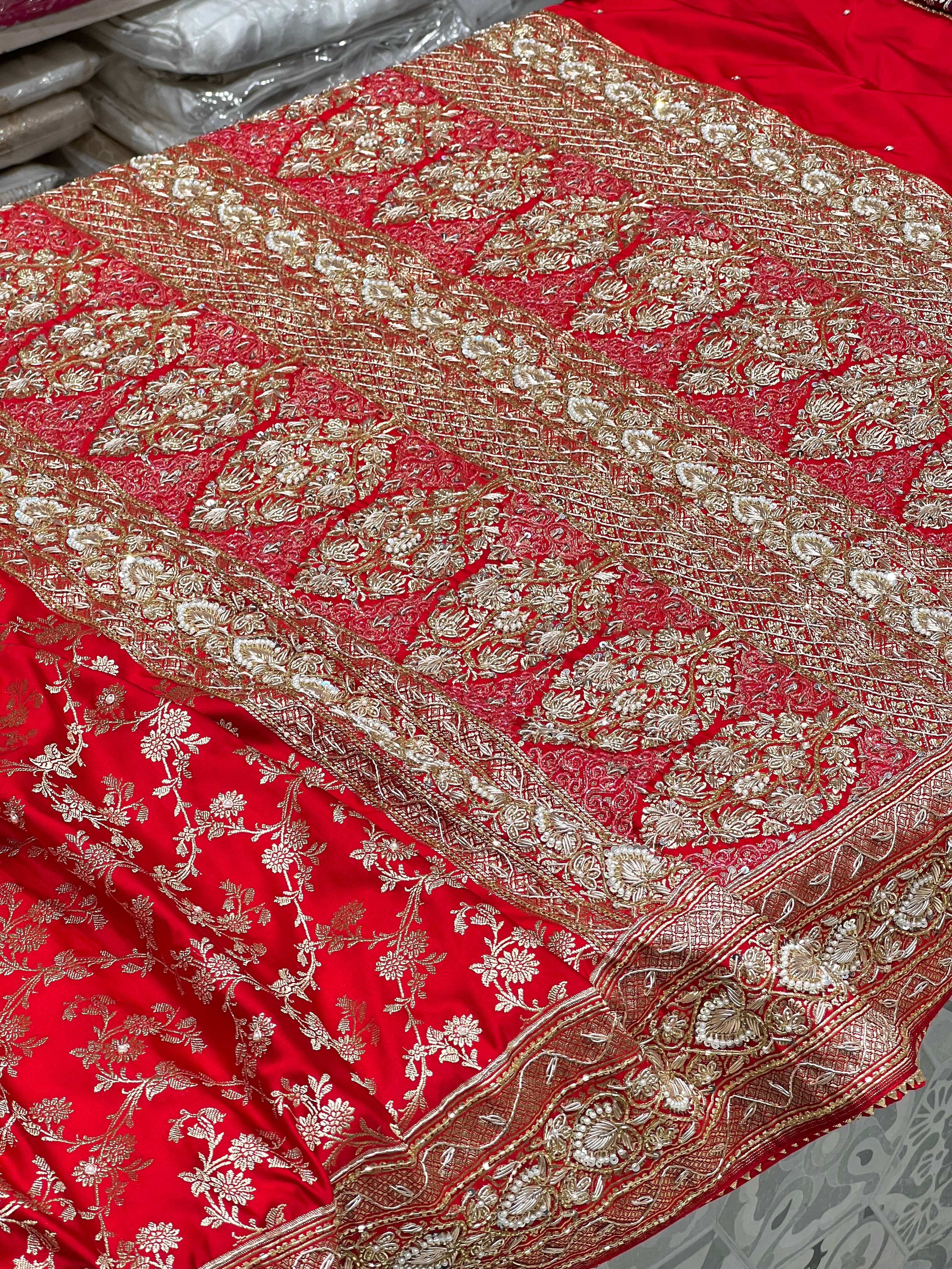 Red Banarasi Silk Fancy Embroidery Saree