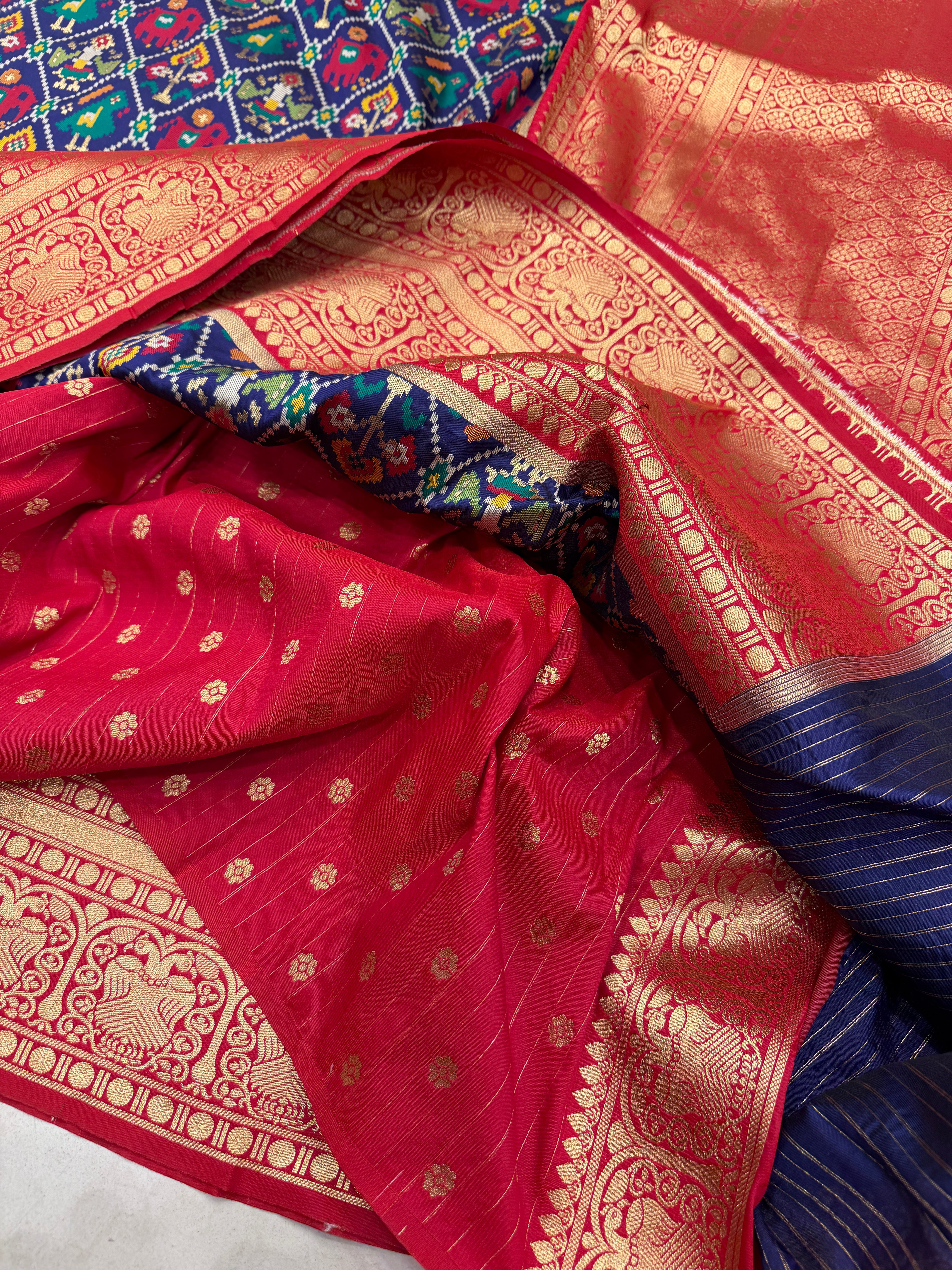Blue Banarasi Patola Kanjivaram Style Border Saree