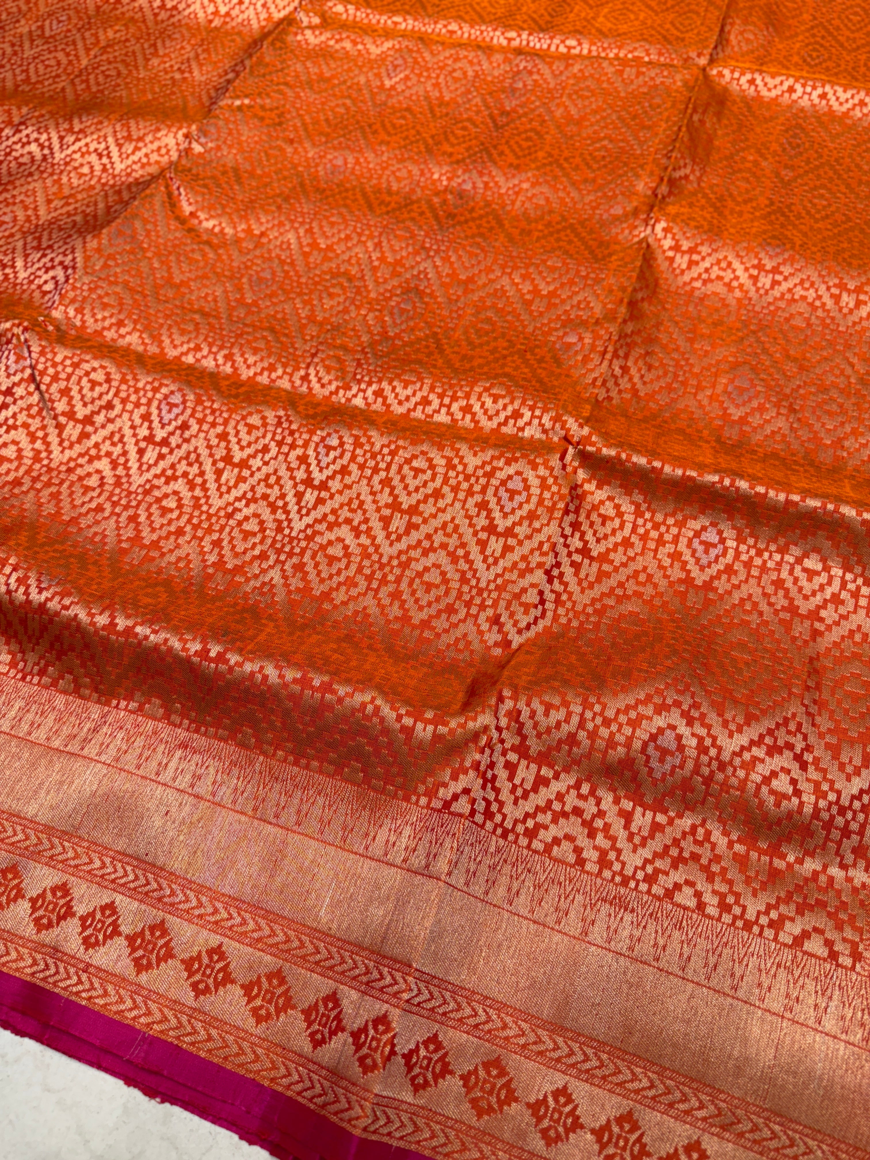 Rust Orange Patola Design Brocade Handloom Kanchipuram Pure Silk Saree