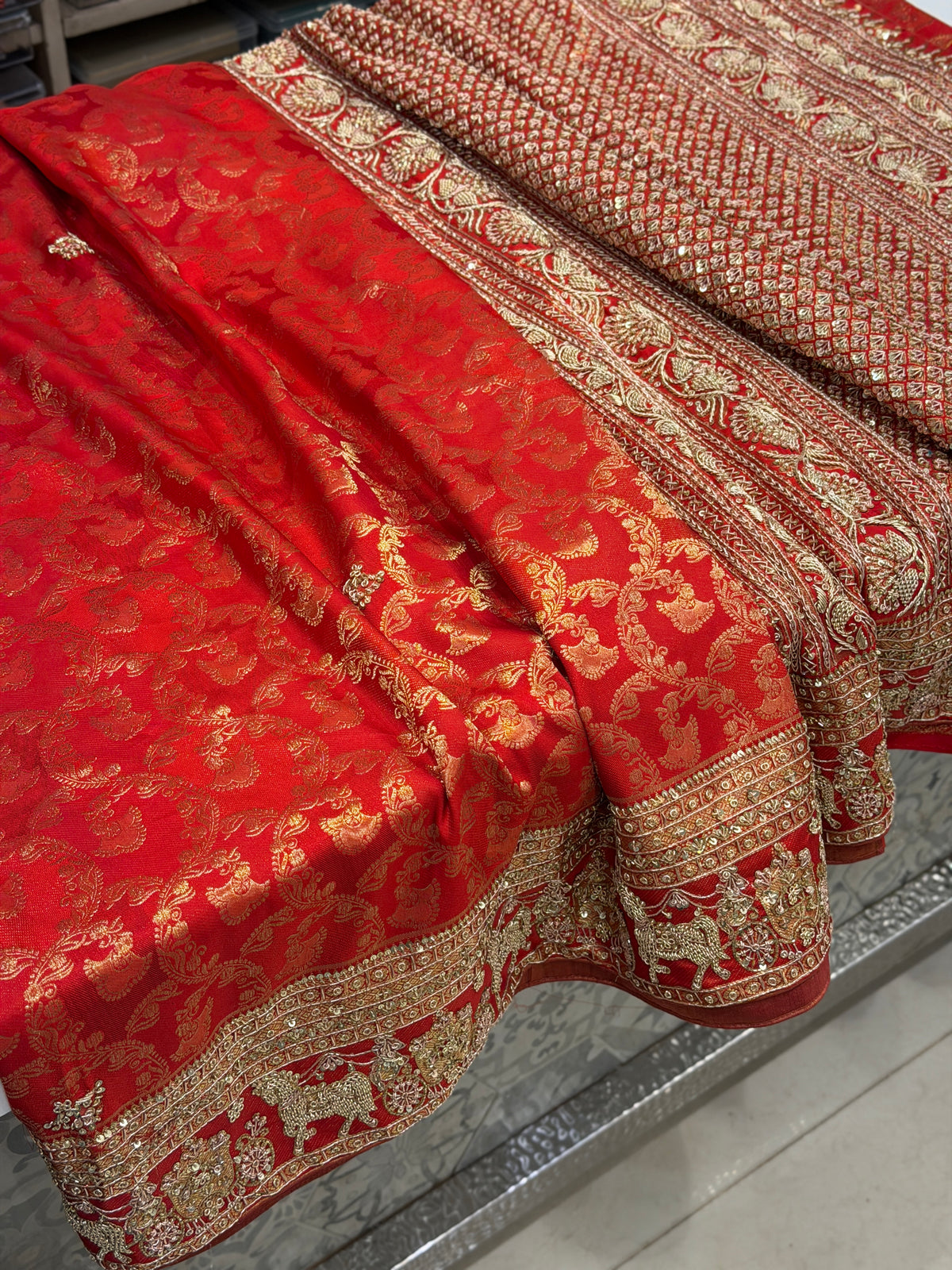 Red Kanjivaram Doli Edit Zardosi Hand Embroidery Saree
