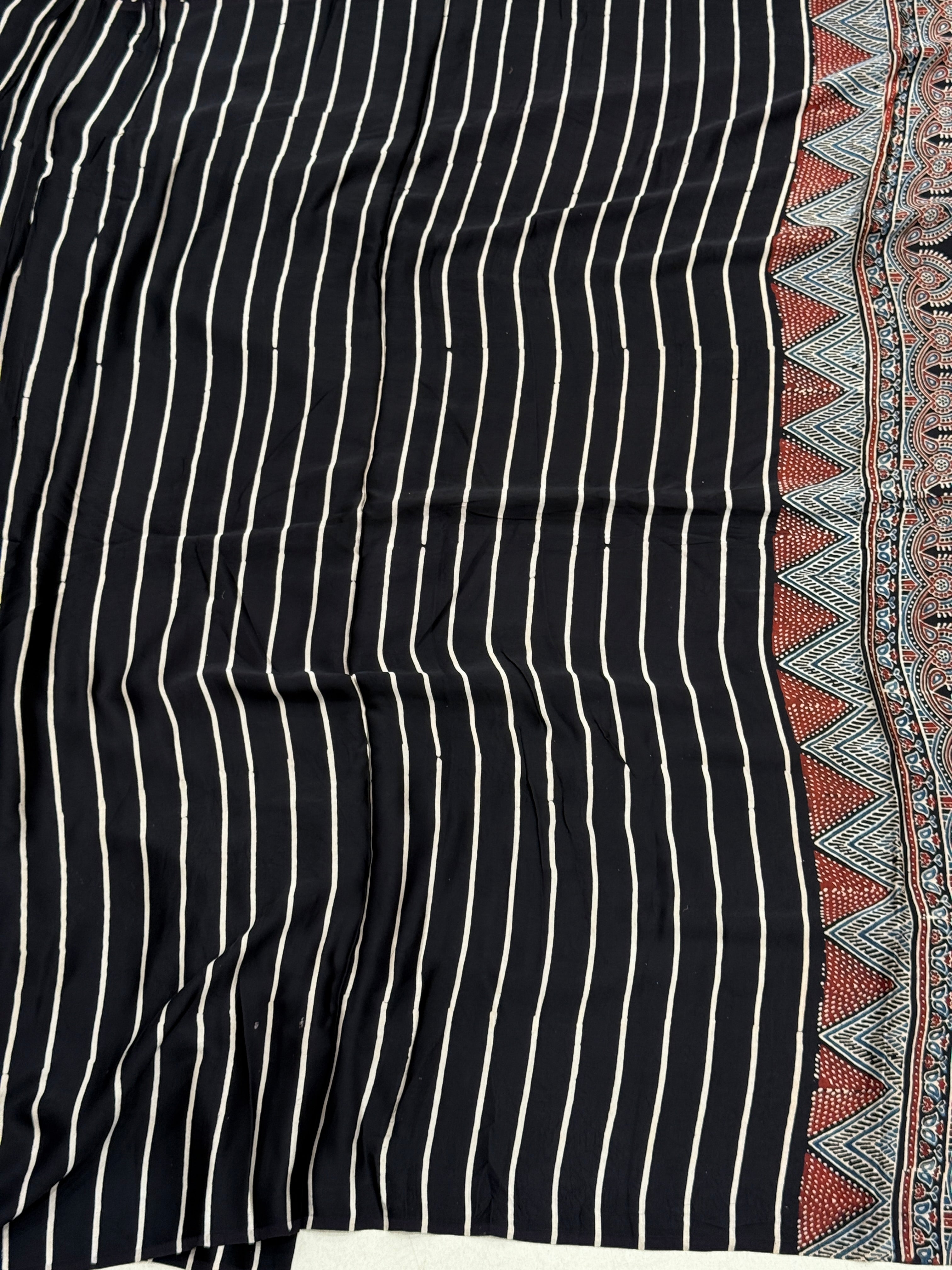 Black Contemporary Ajrakh Block Print Hand Pure Gajji Silk Saree