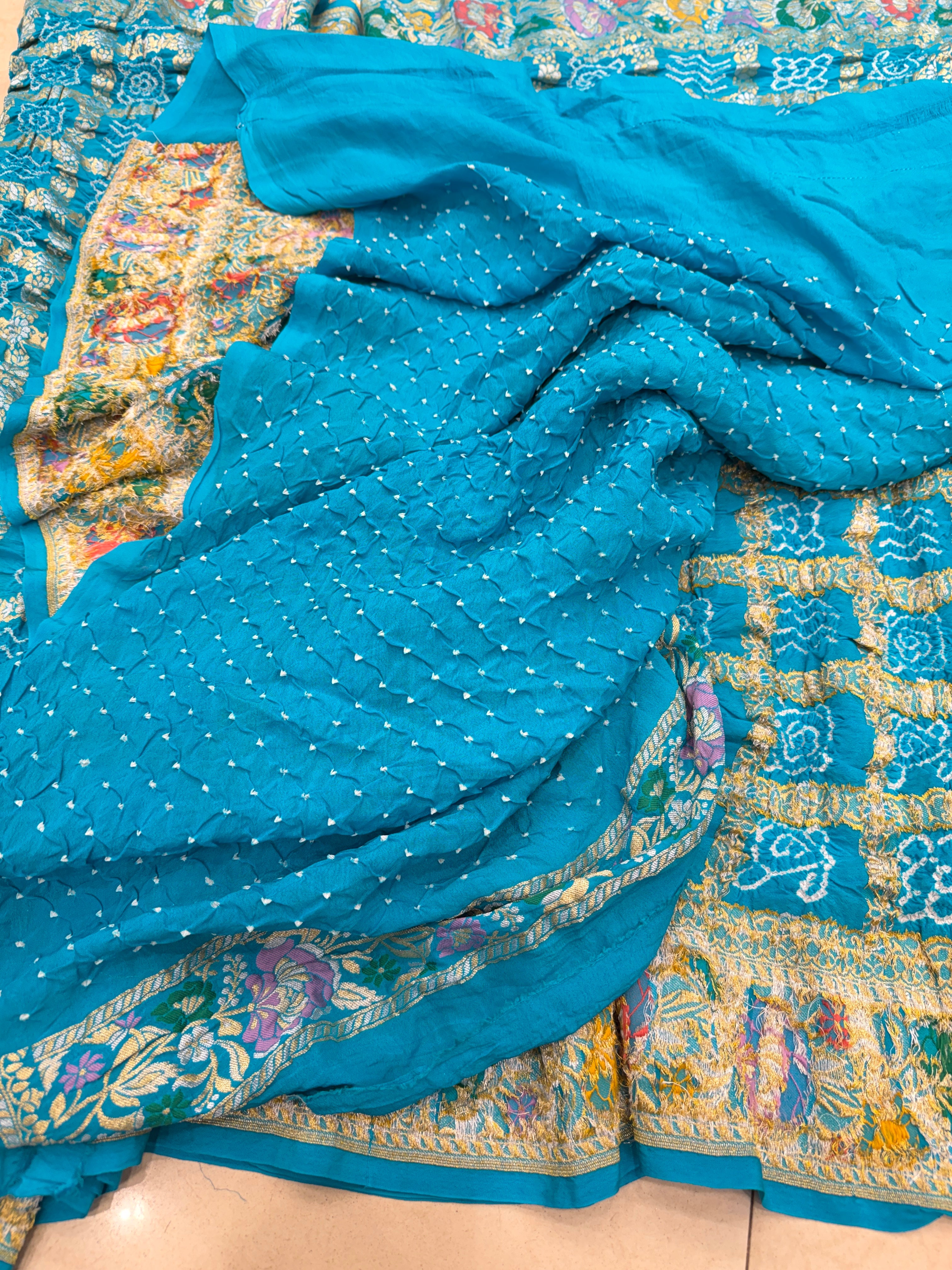 Blue Meenakari Border Gharchola Style Pure Handloom Bandhej Georgette Saree