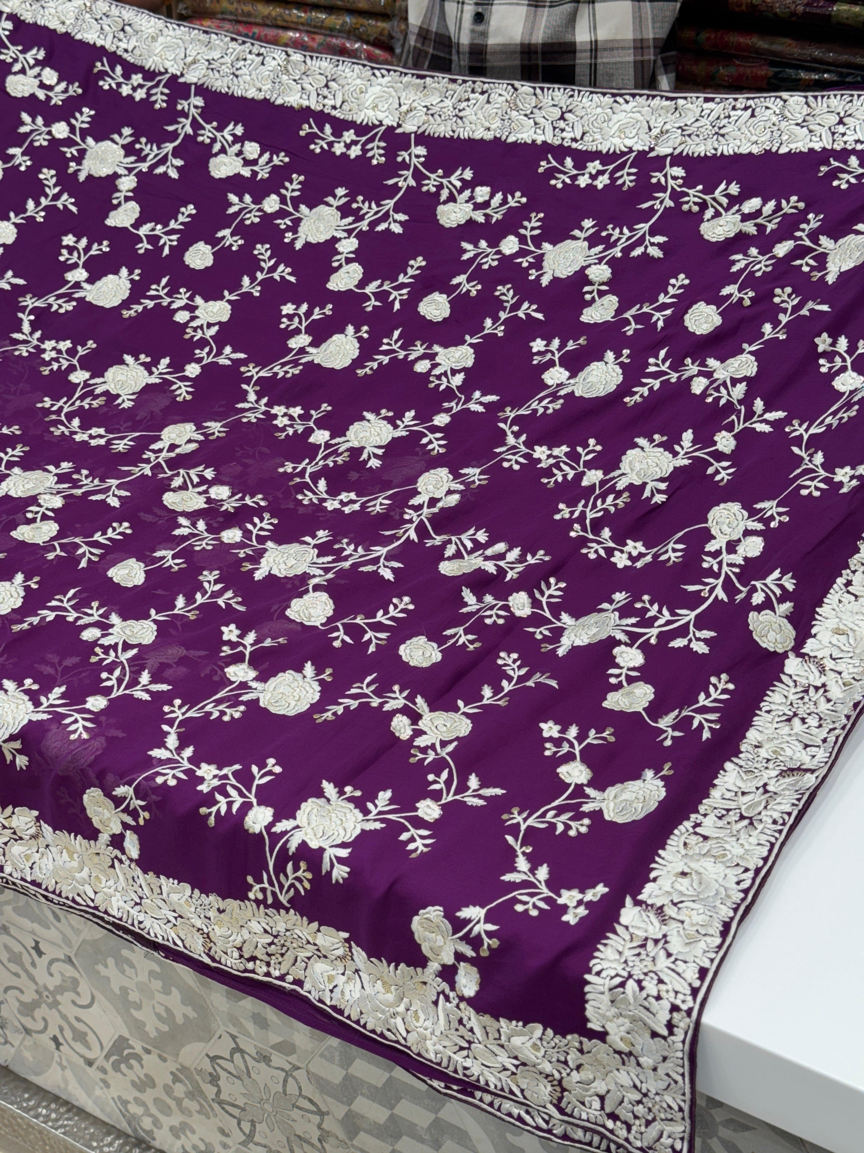 Violet Floral Parsi Gara Jaal Saree