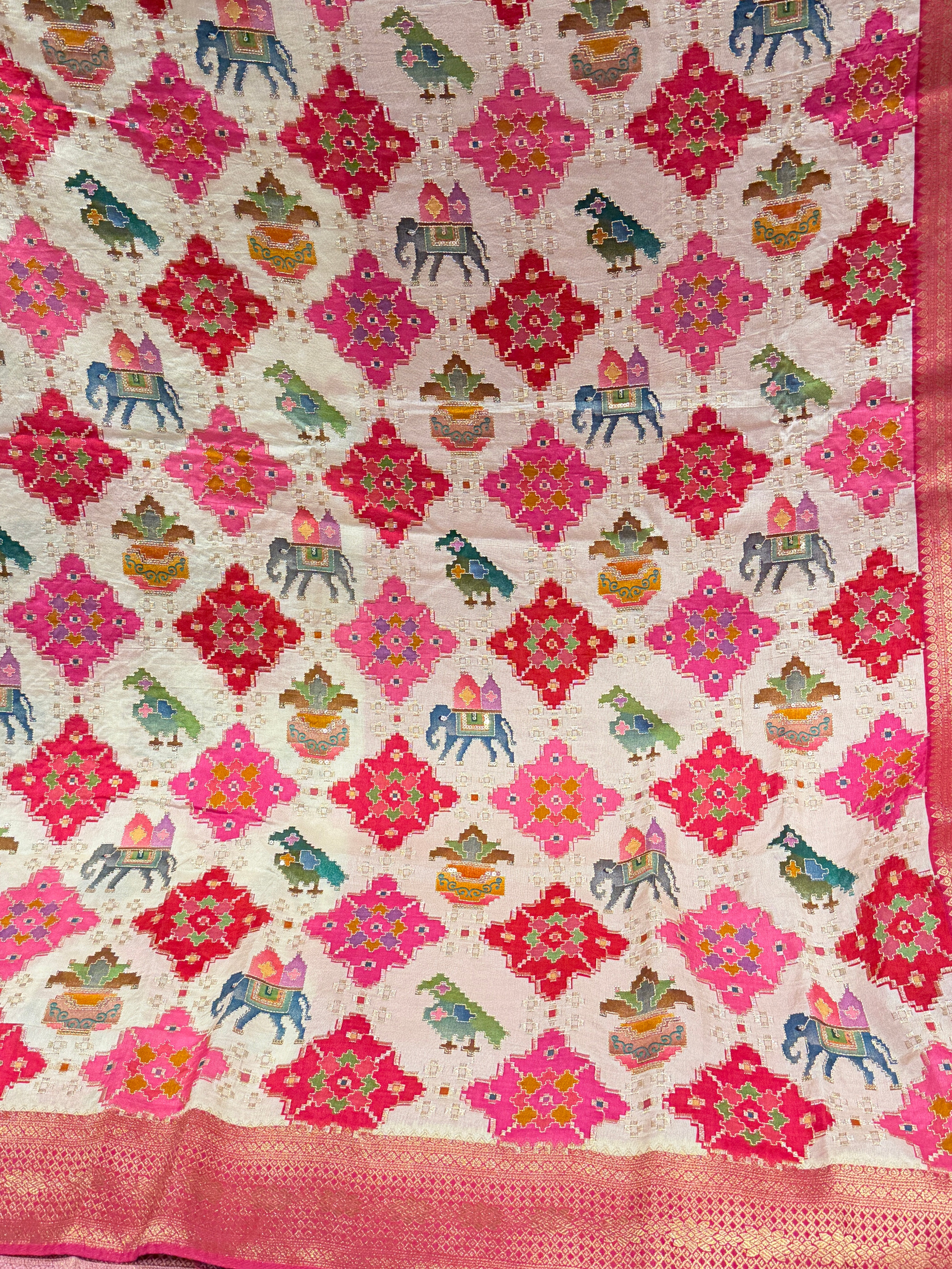 Beige Banarasi Munga Patola Style With Pita Embroidery