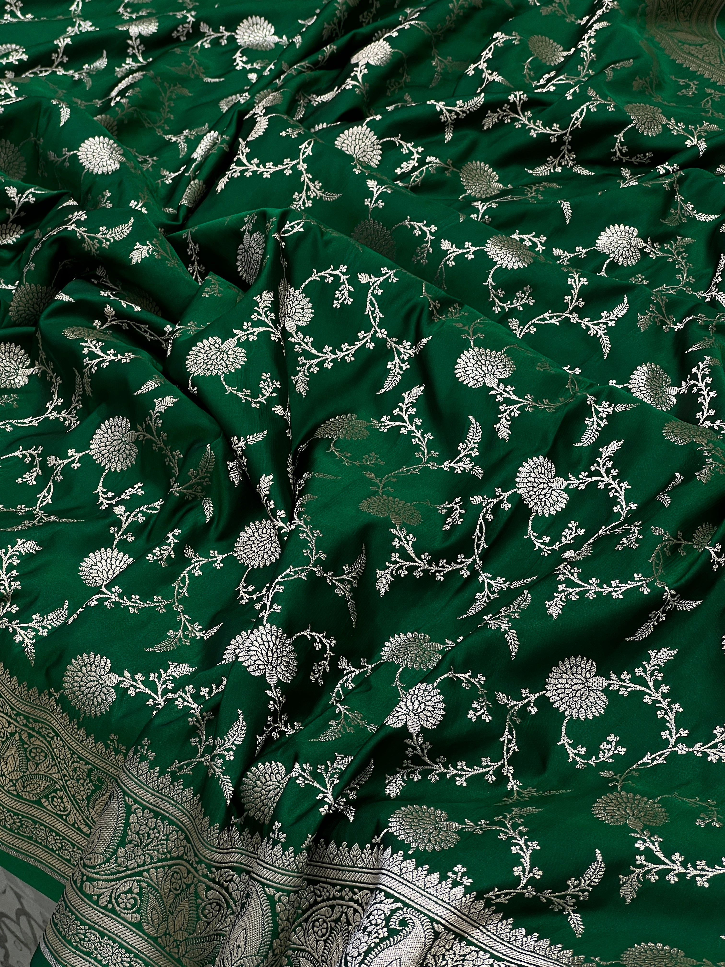 Green Banarasi Silk Jaal Saree