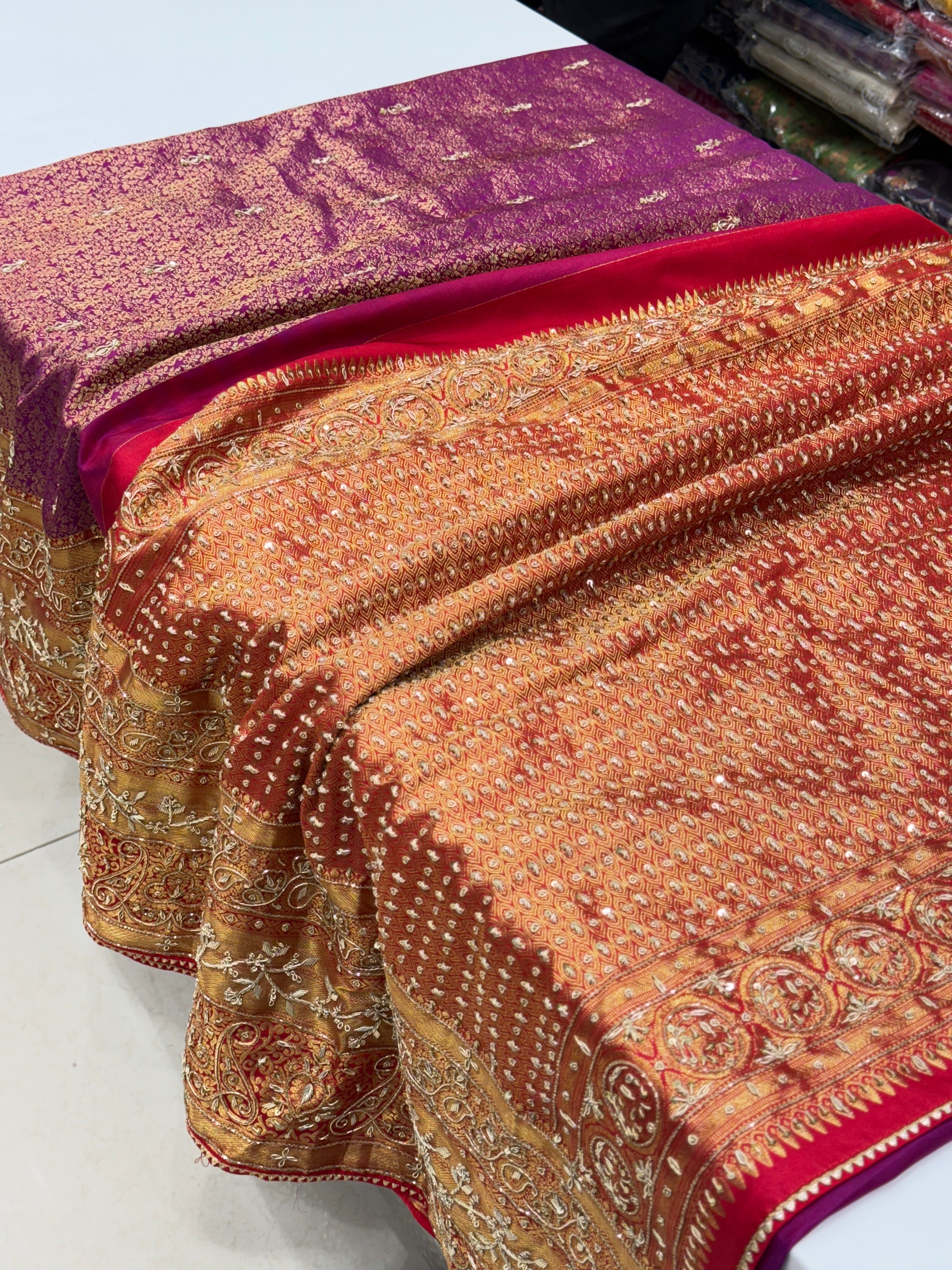 Wine Kanjivaram Hand Embroidery Saree