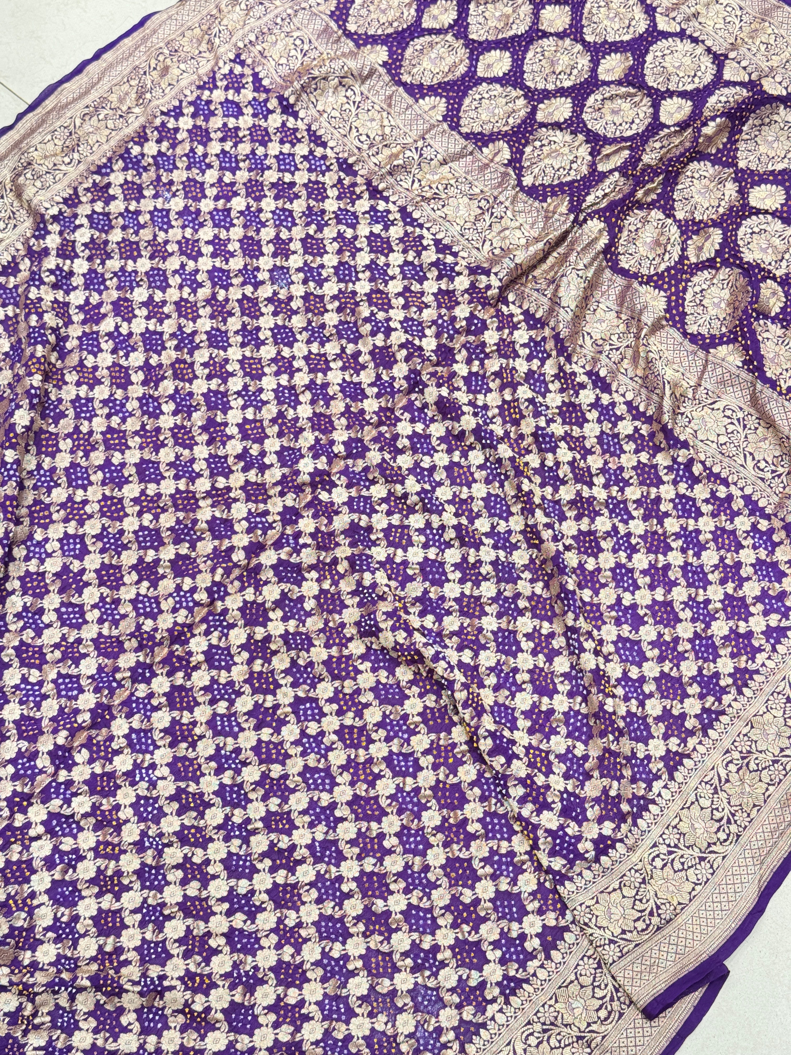 Violet Bandhej Bandhini Saree