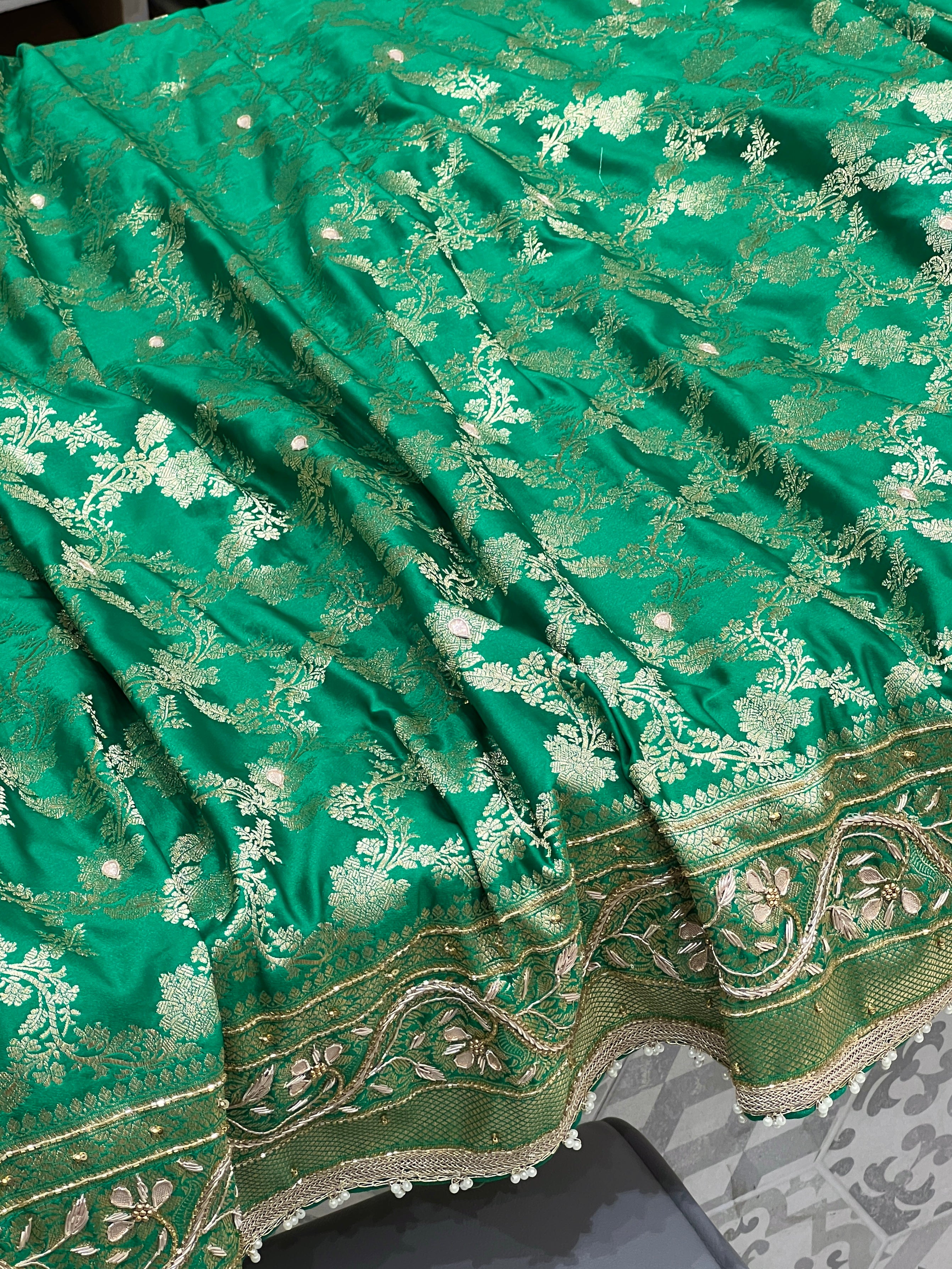 Green Banarasi Silk Jaal Zardozi Saree