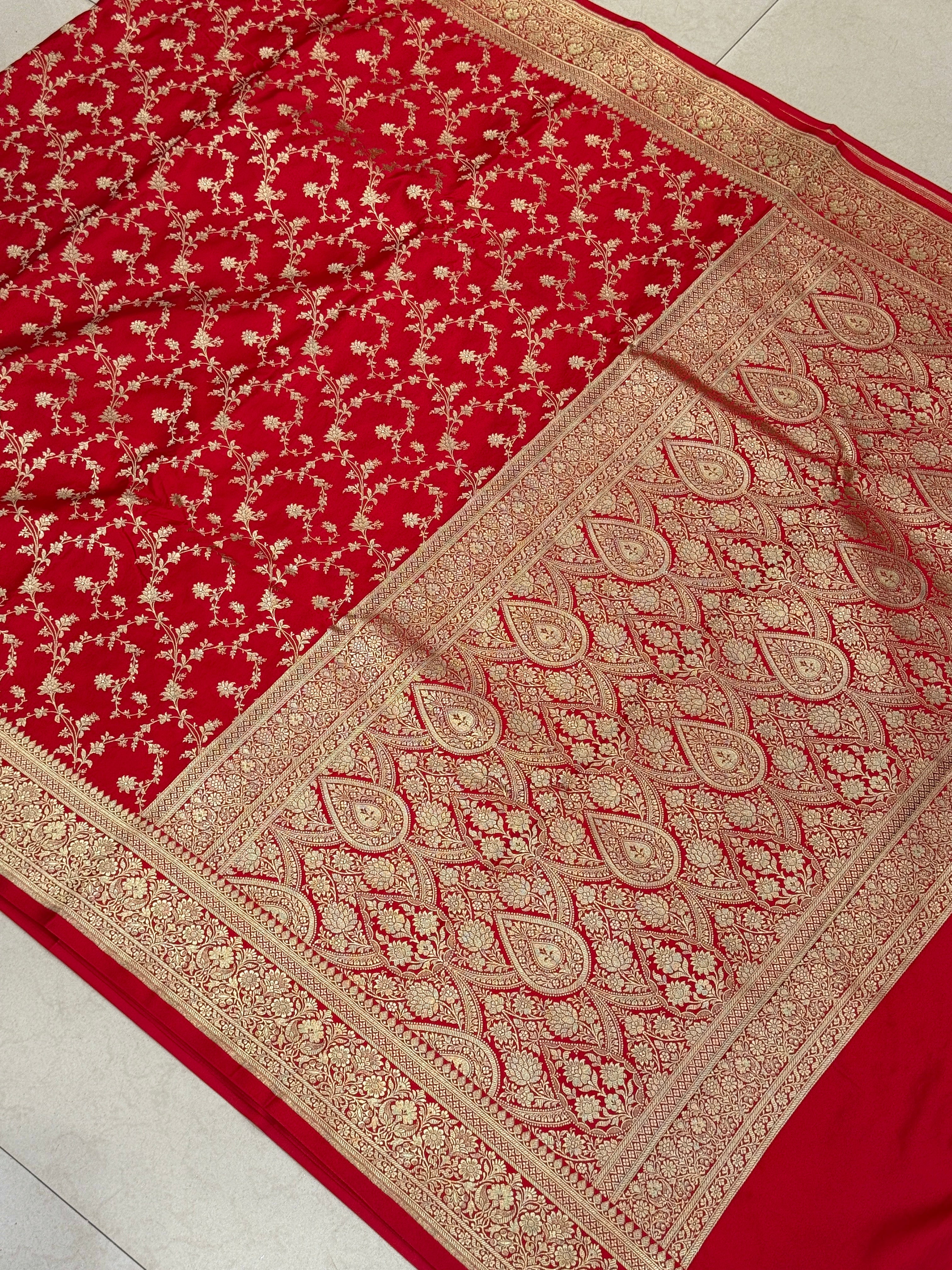 Red Banarasi Silk Jhallar Border Saree