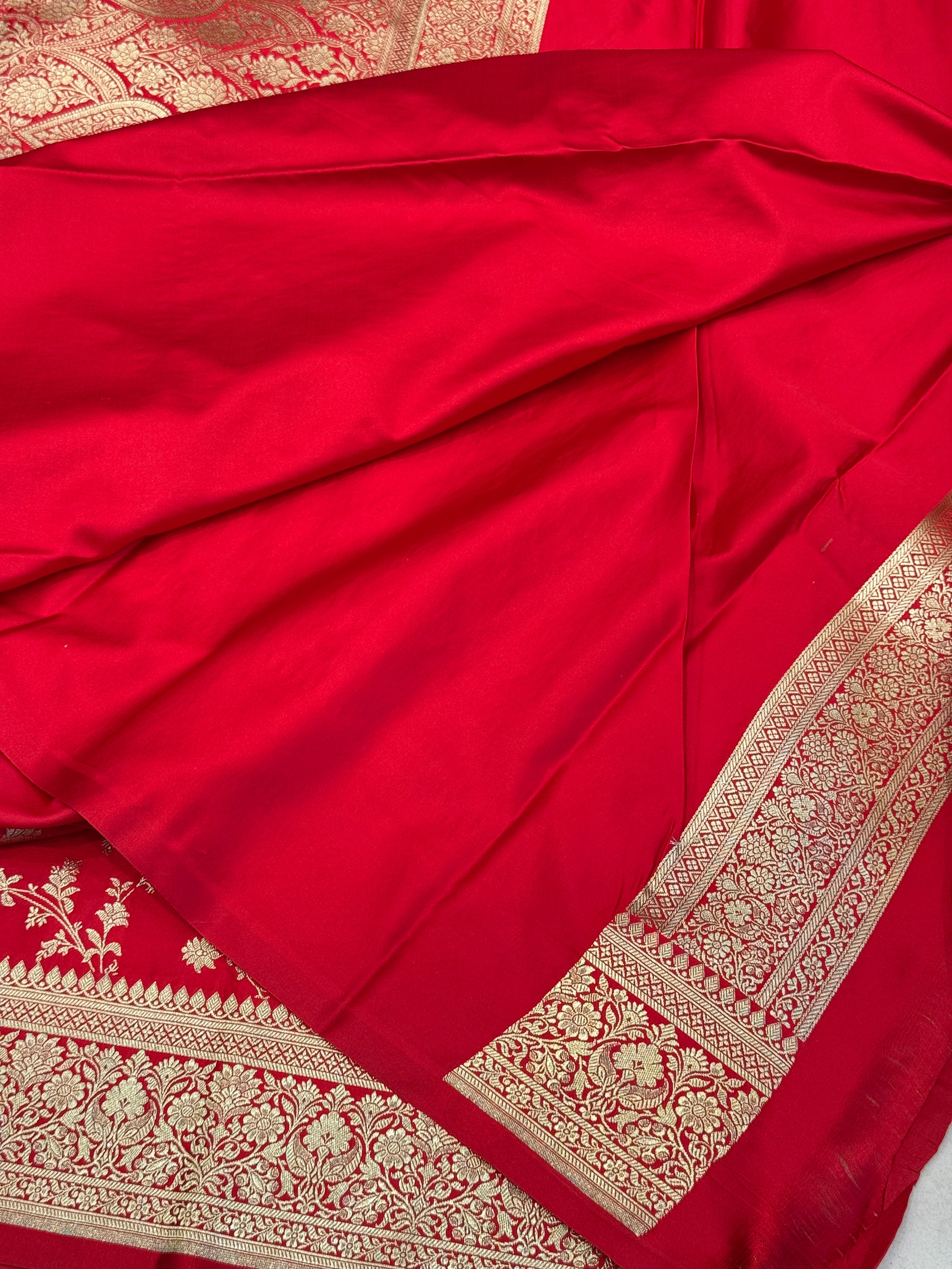 Red Banarasi Silk Jhallar Border Saree