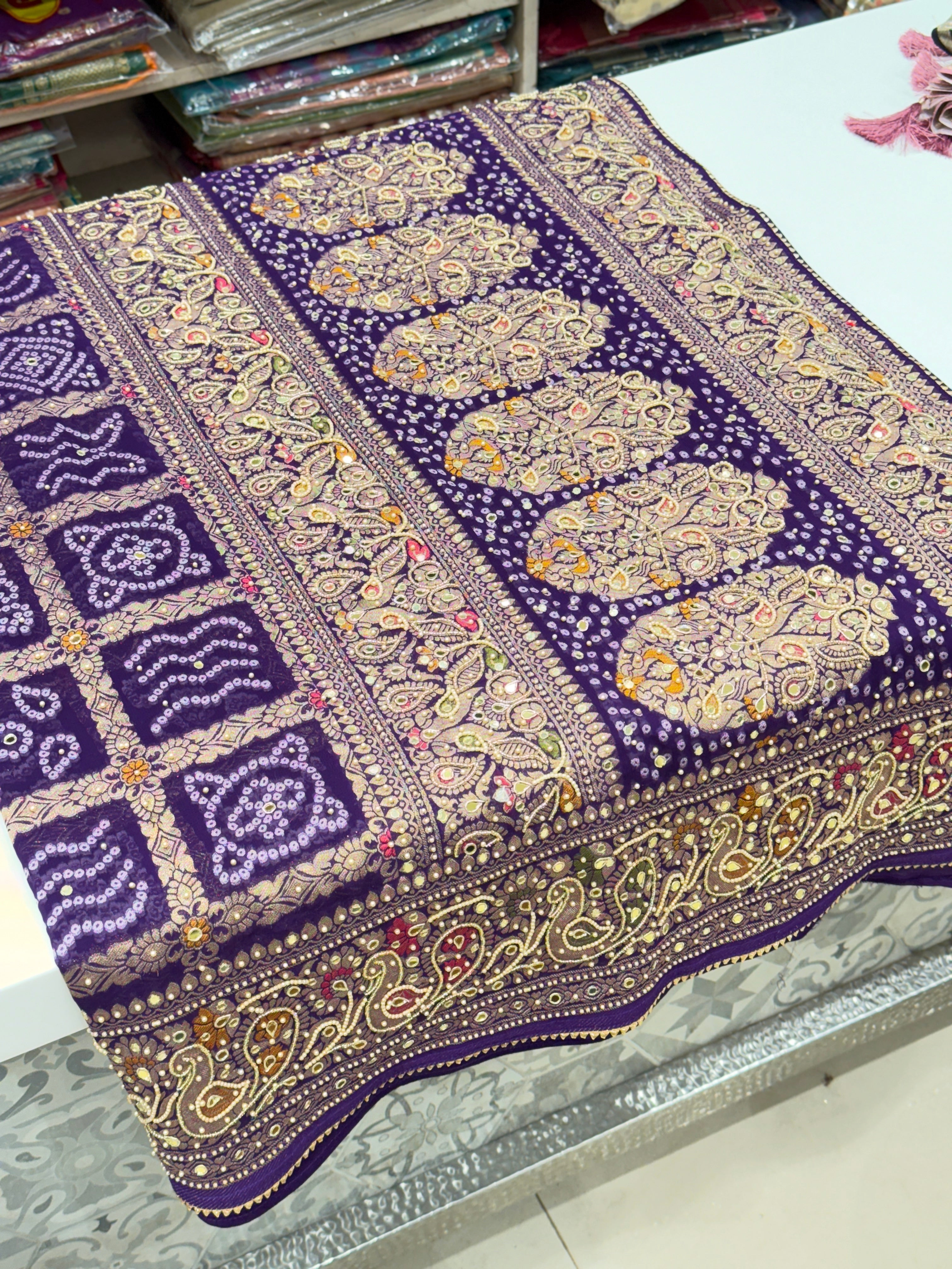 Purple Gharchola Moti Hand Embroidery Saree