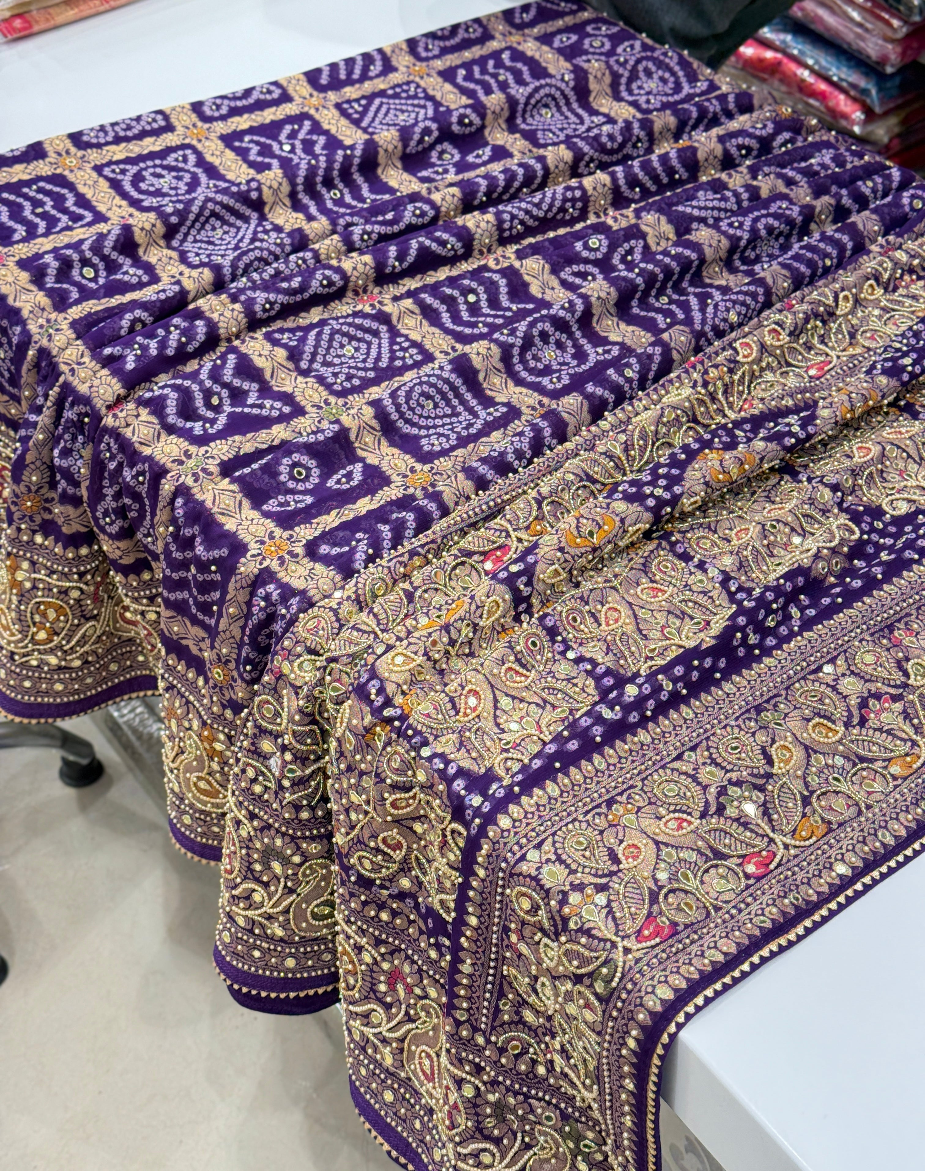 Purple Gharchola Moti Hand Embroidery Saree