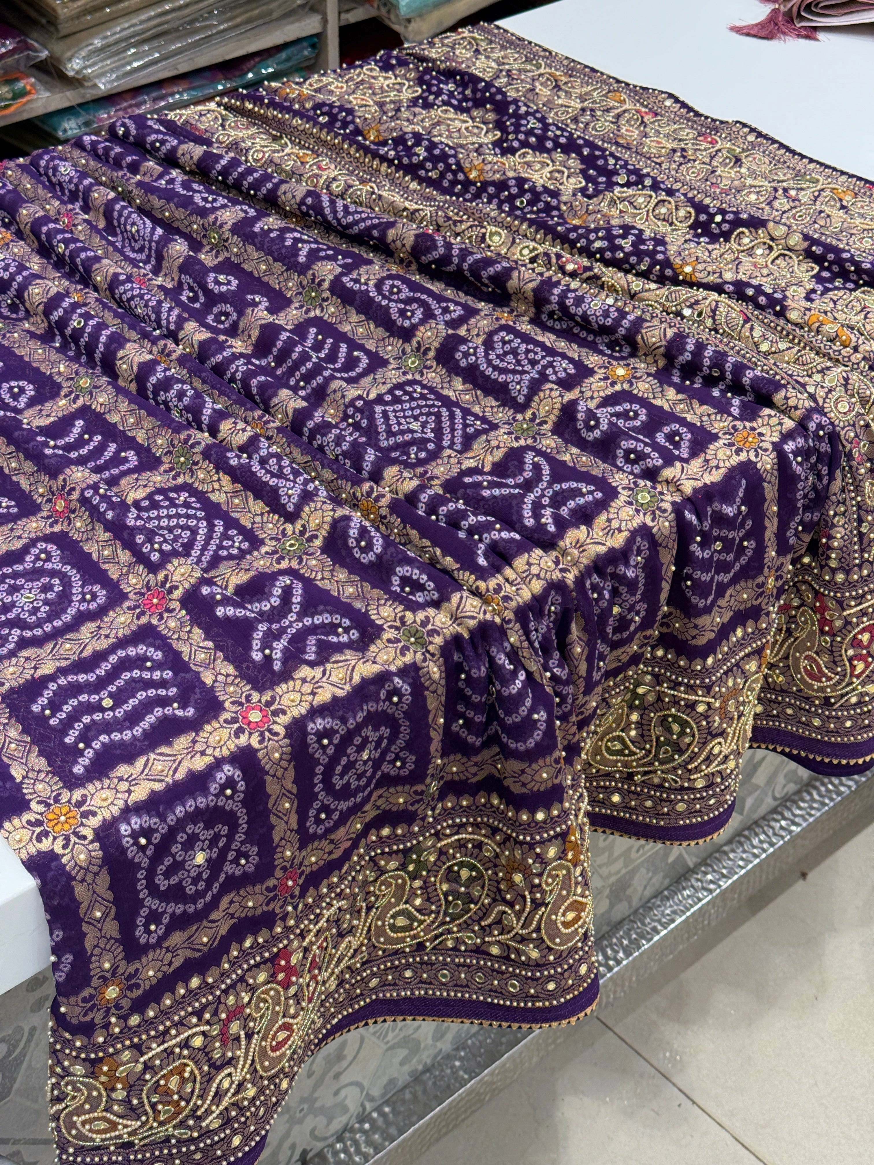 Purple Gharchola Moti Hand Embroidery Saree