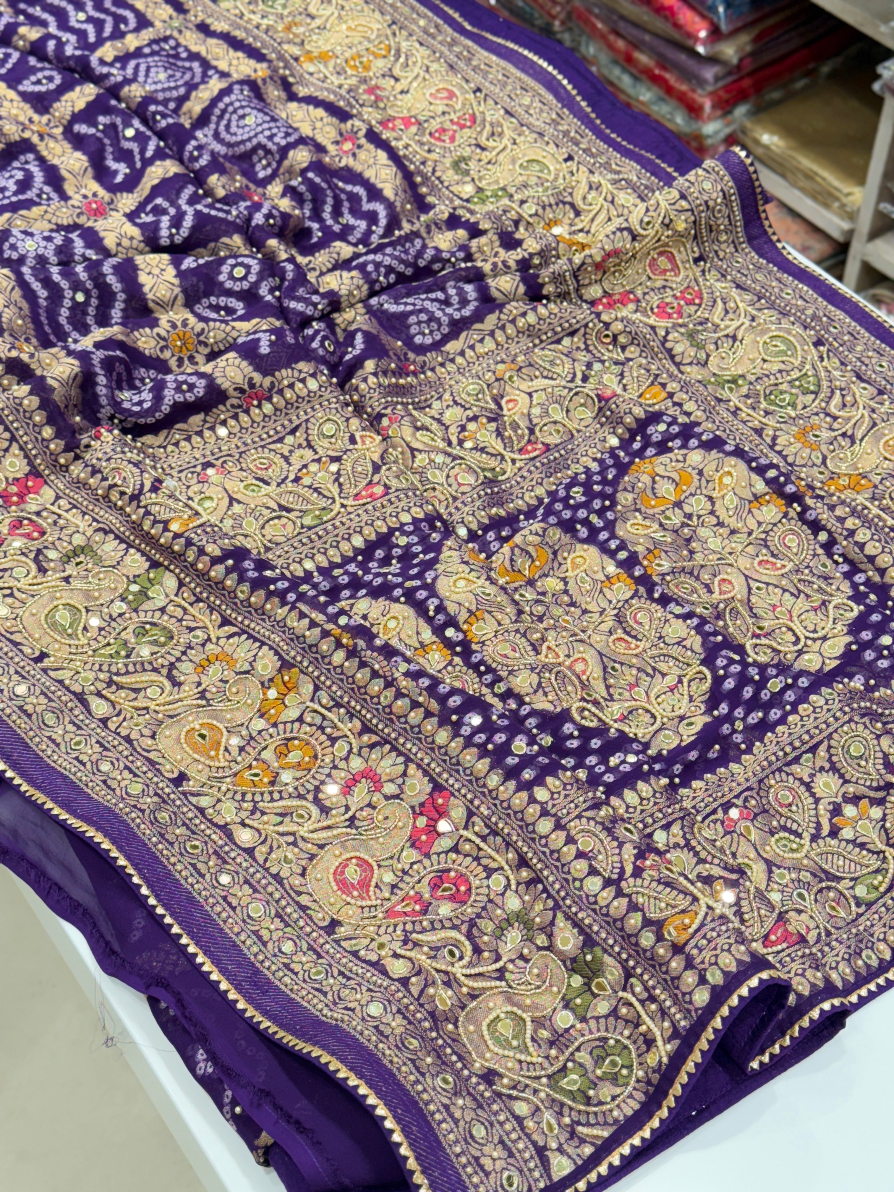 Purple Gharchola Moti Hand Embroidery Saree