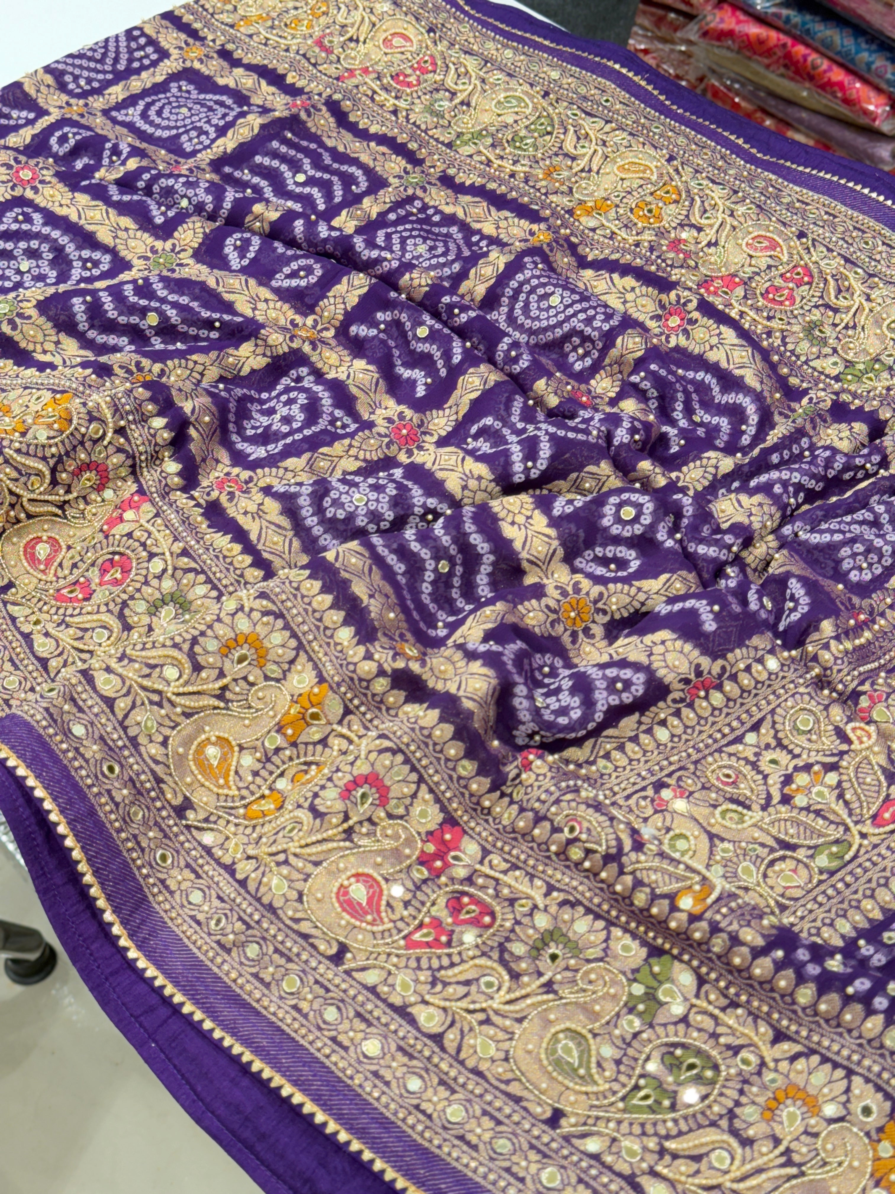 Purple Gharchola Moti Hand Embroidery Saree