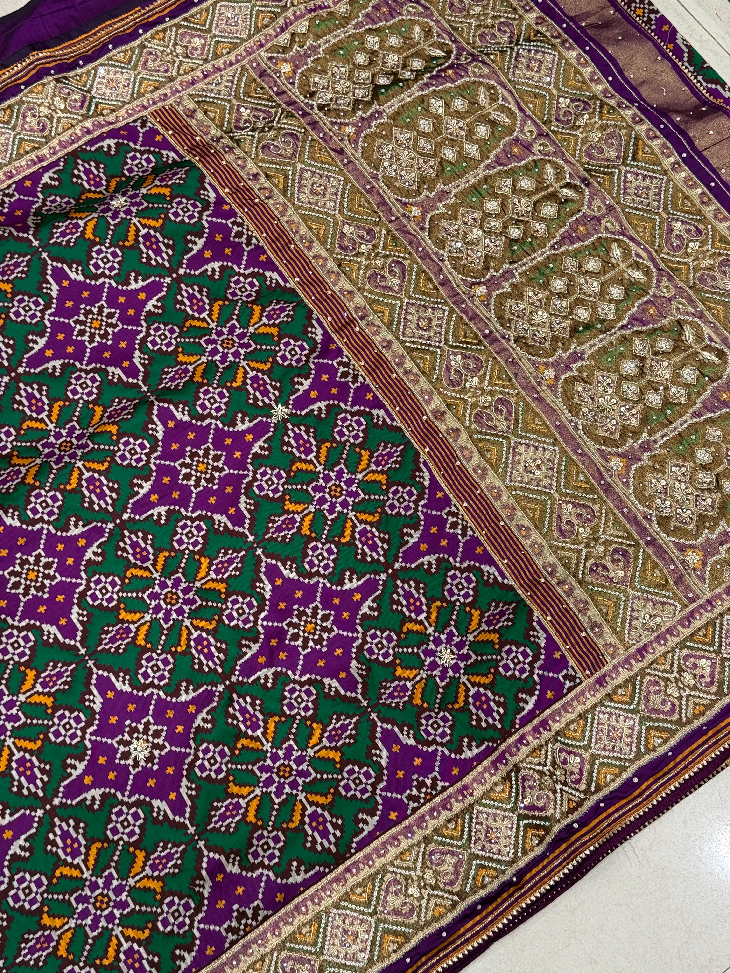Purple Chhabdi Bhat Patola Hand Embroidery Saree