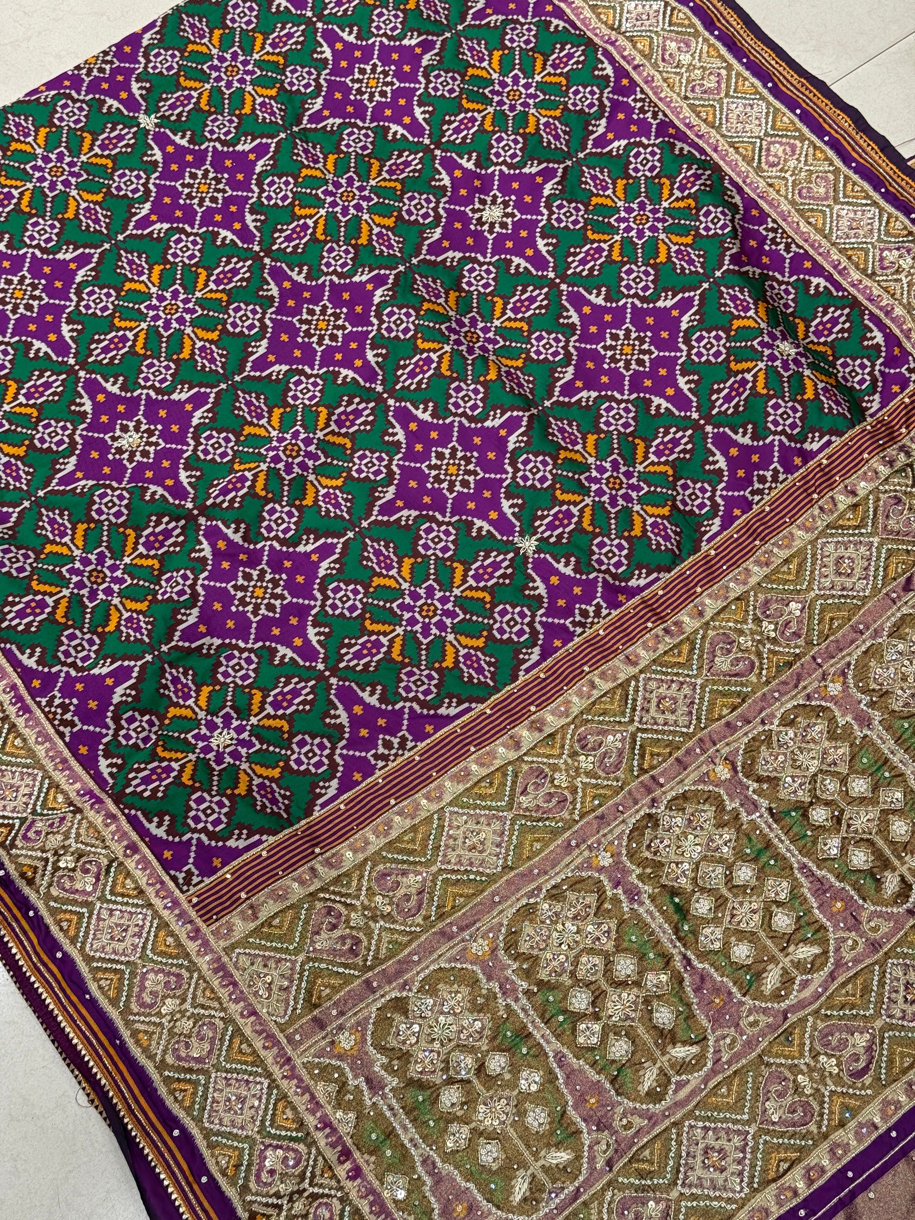 Purple Chhabdi Bhat Patola Hand Embroidery Saree