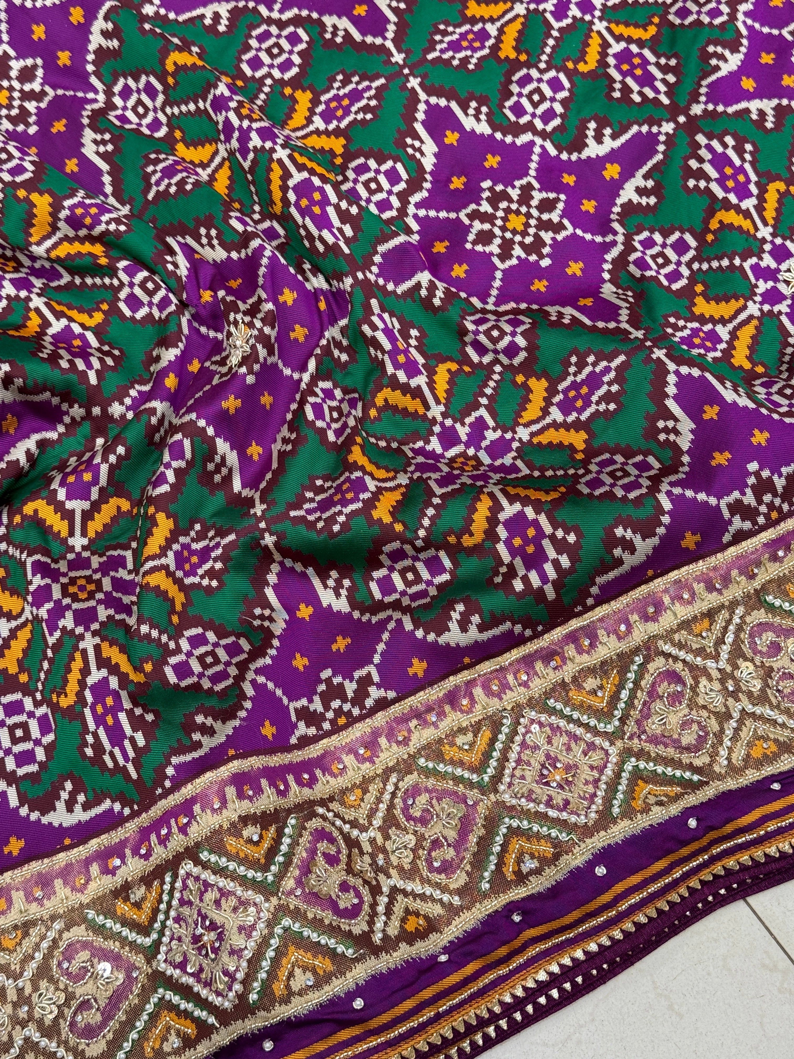 Purple Chhabdi Bhat Patola Hand Embroidery Saree