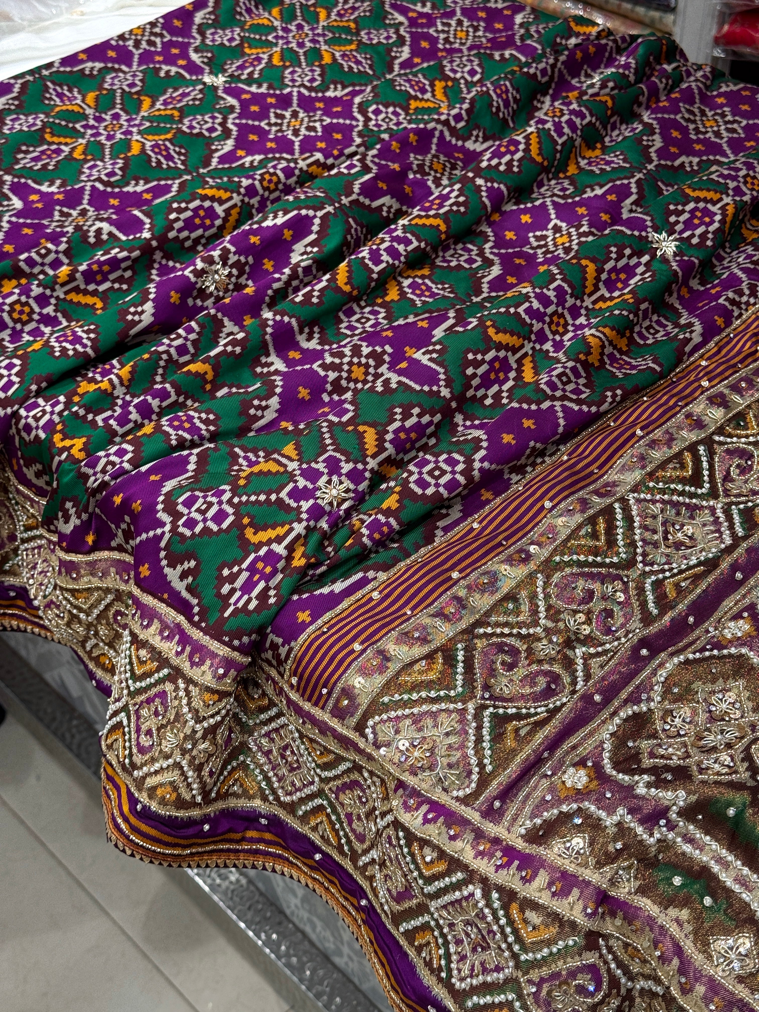 Purple Chhabdi Bhat Patola Hand Embroidery Saree