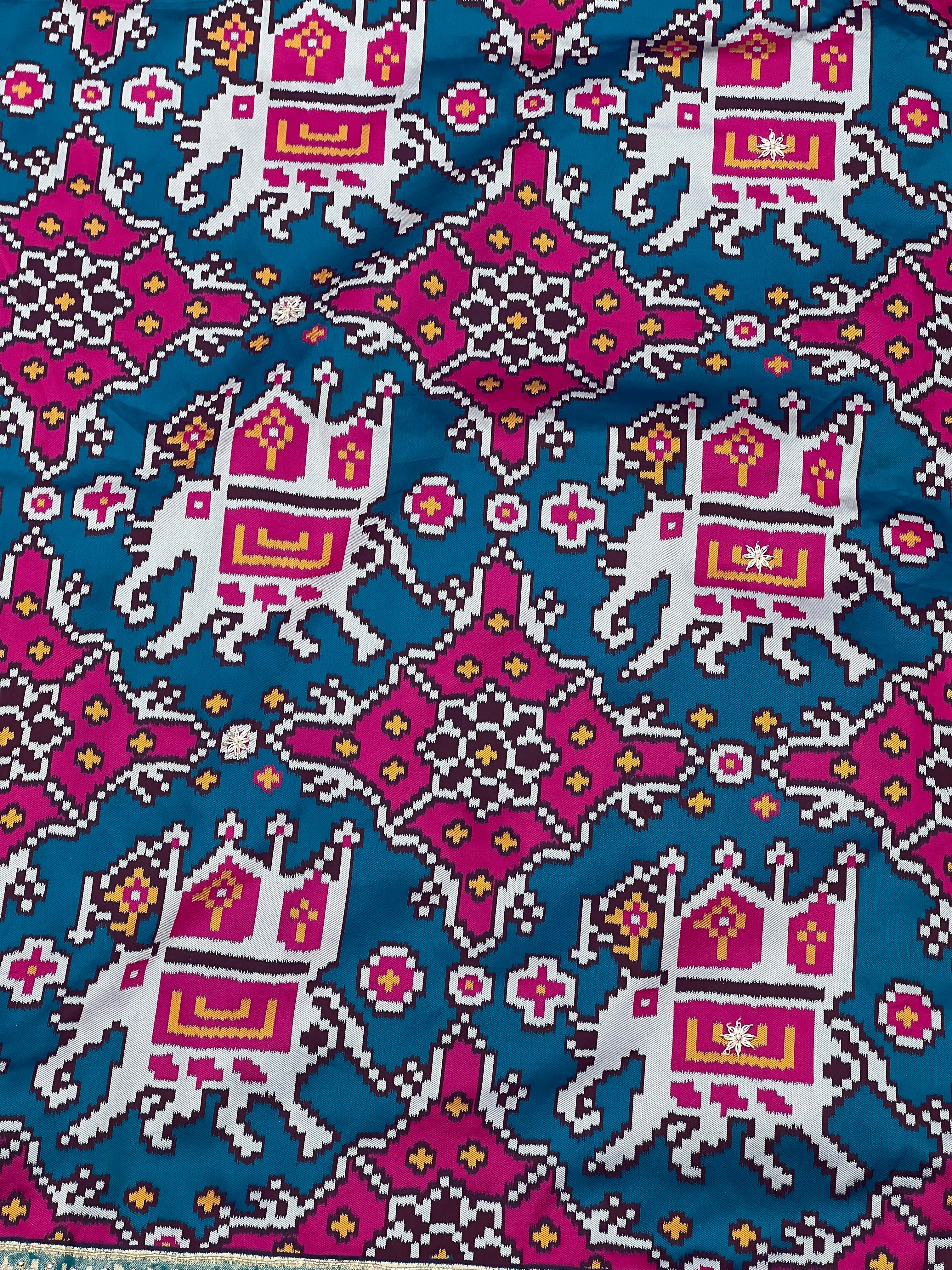 Blue Patola Big Elephant Hand Embroidery Saree