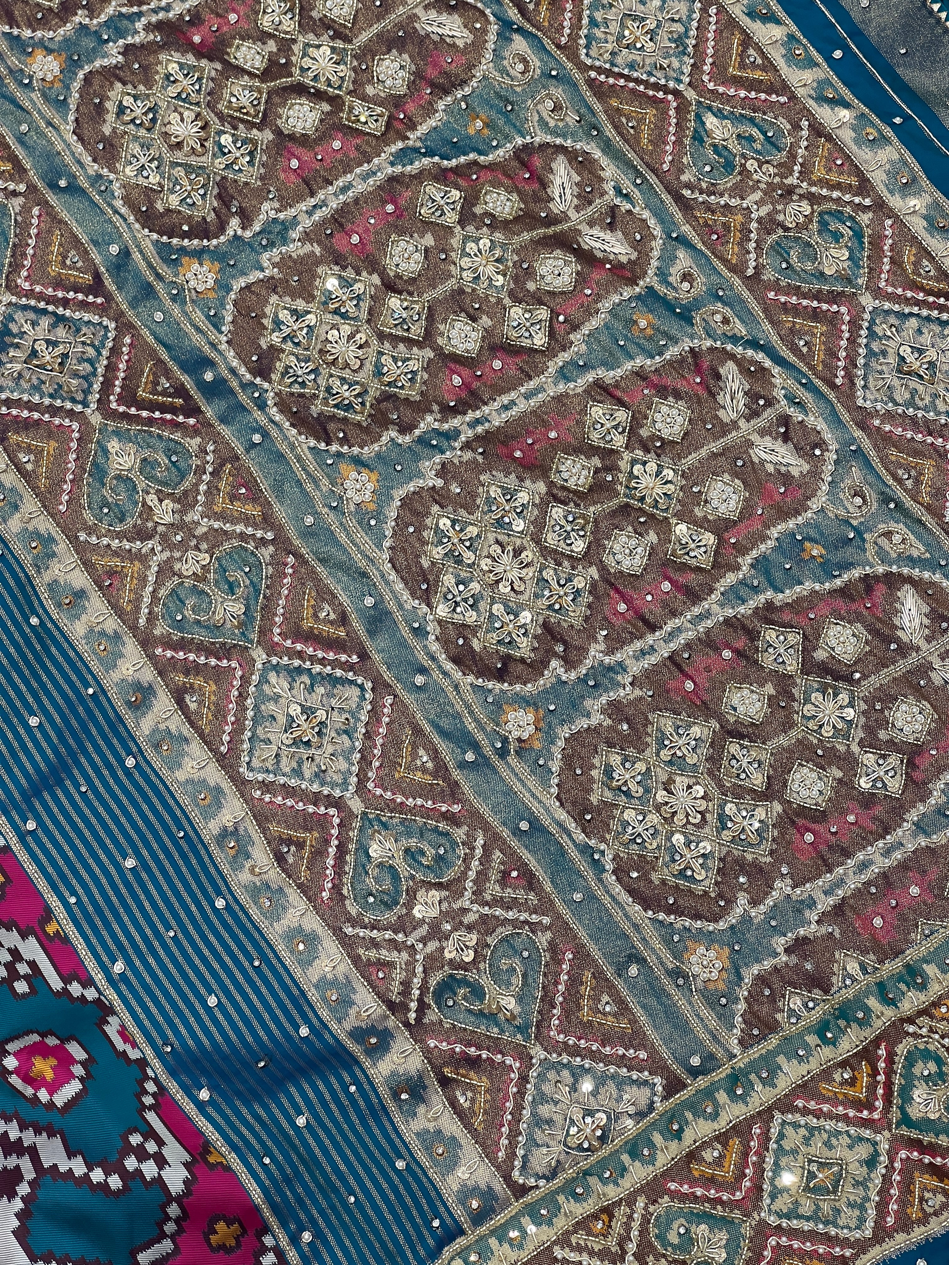 Blue Patola Big Elephant Hand Embroidery Saree