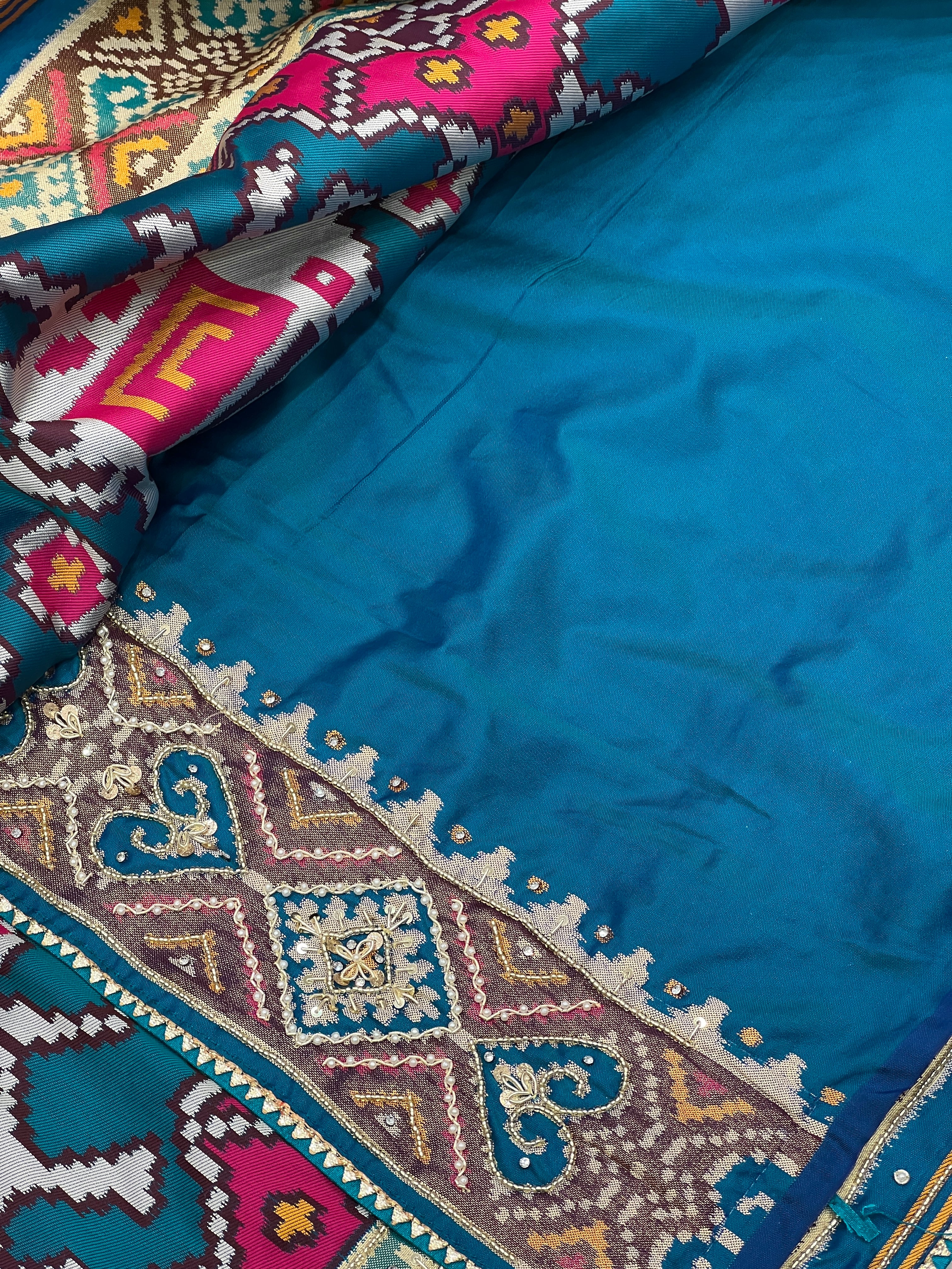 Blue Patola Big Elephant Hand Embroidery Saree