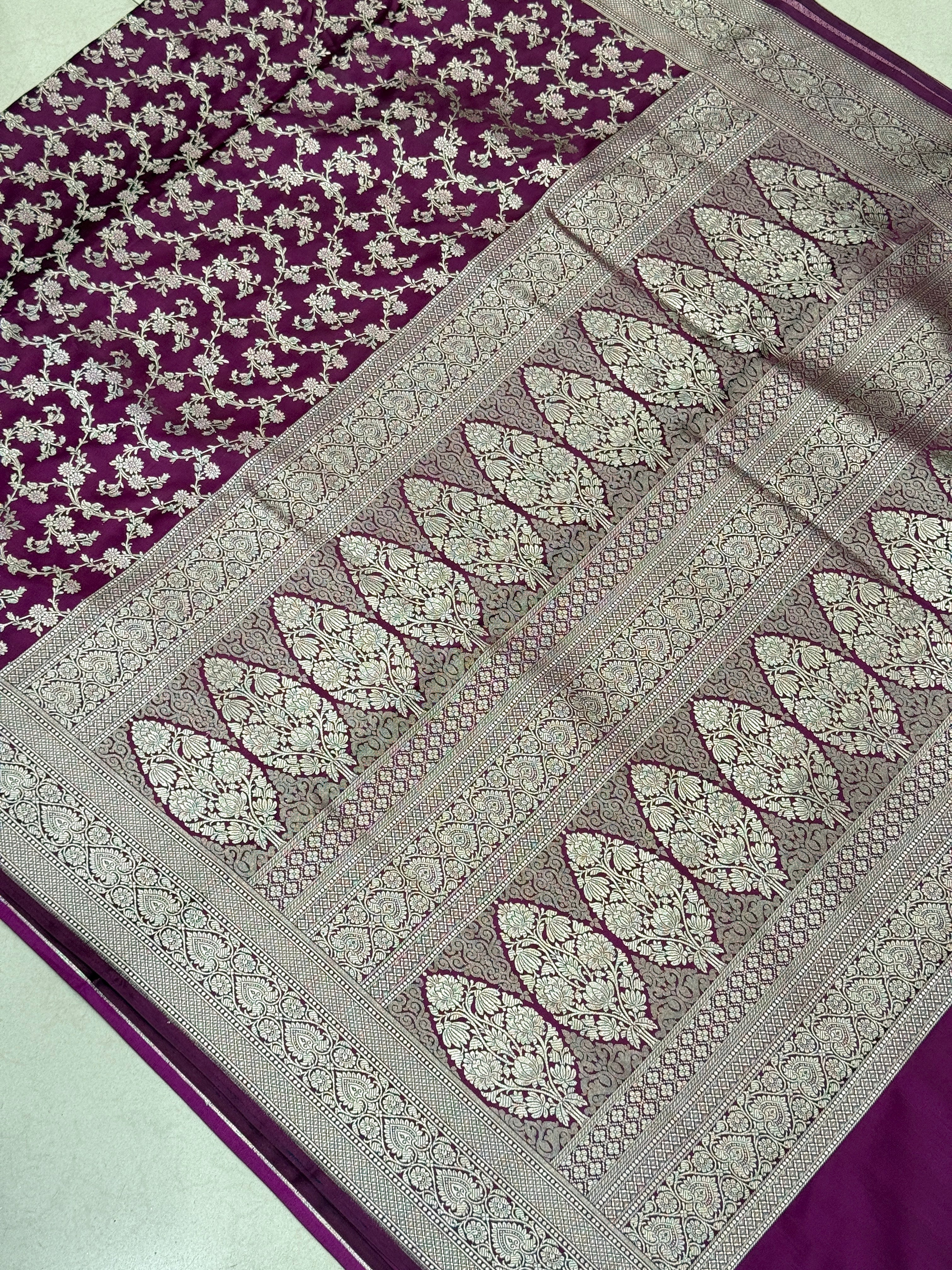 Wine Banarasi Silk Heart Border Saree