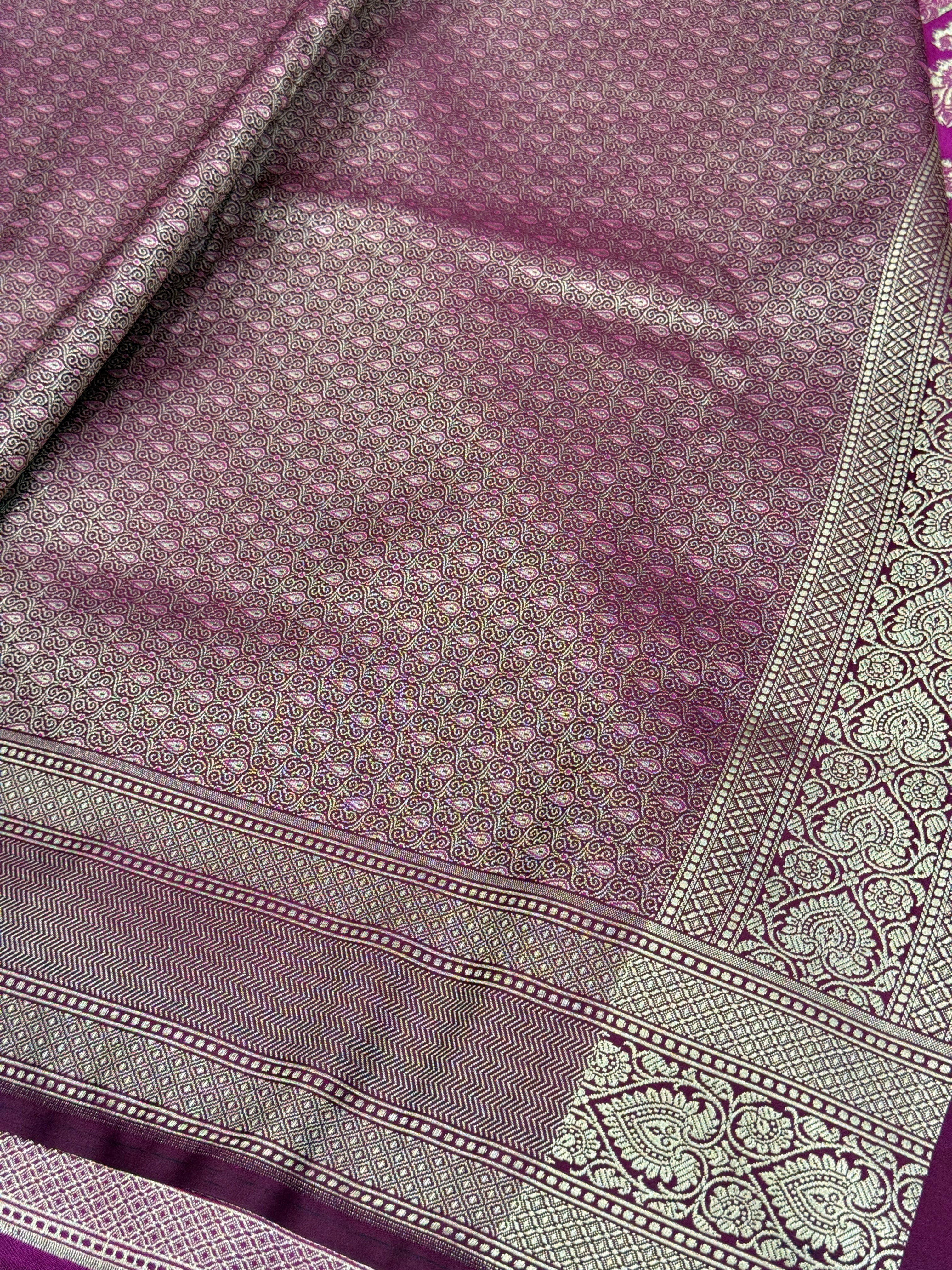 Wine Banarasi Silk Heart Border Saree