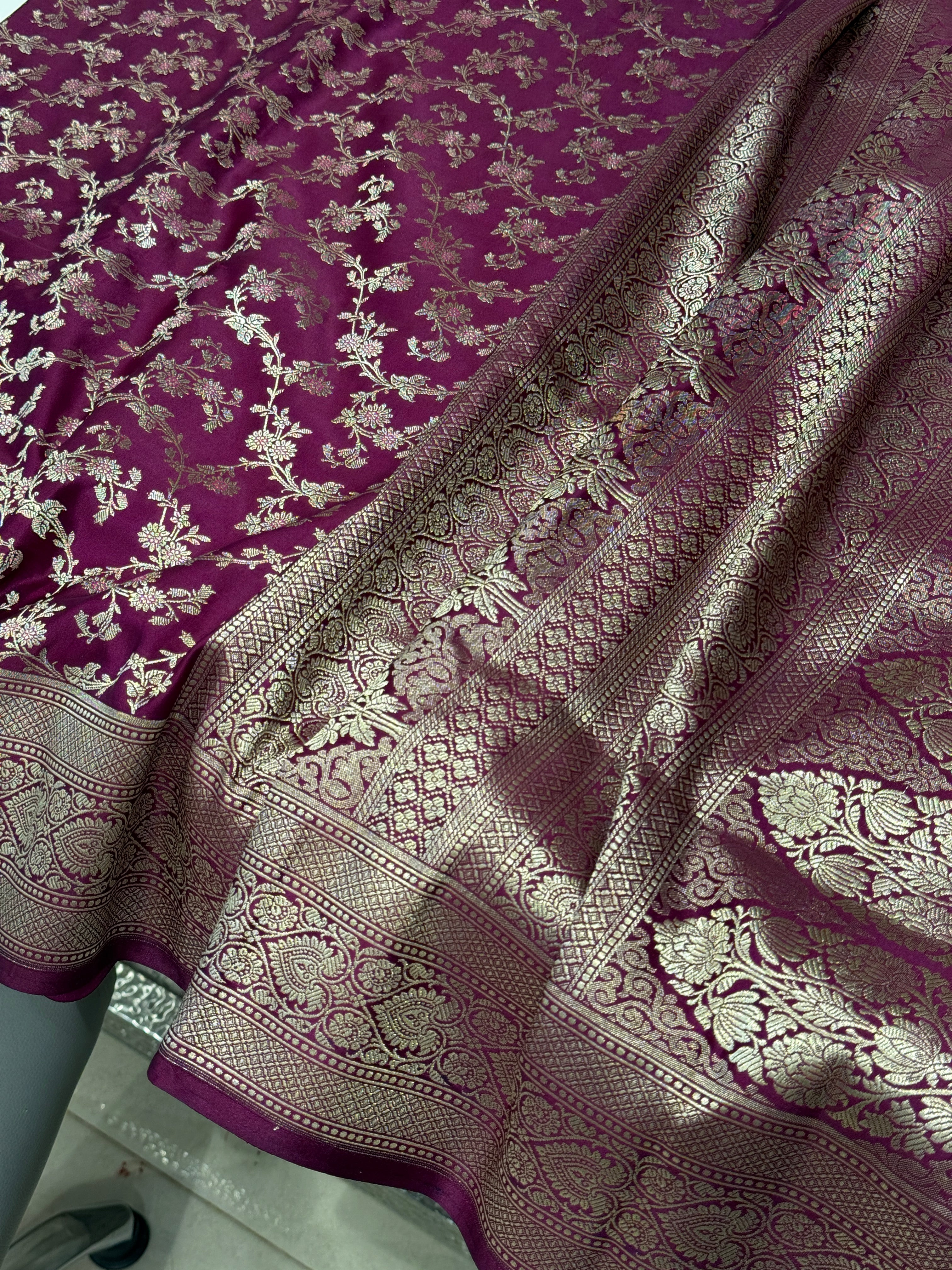 Wine Banarasi Silk Heart Border Saree