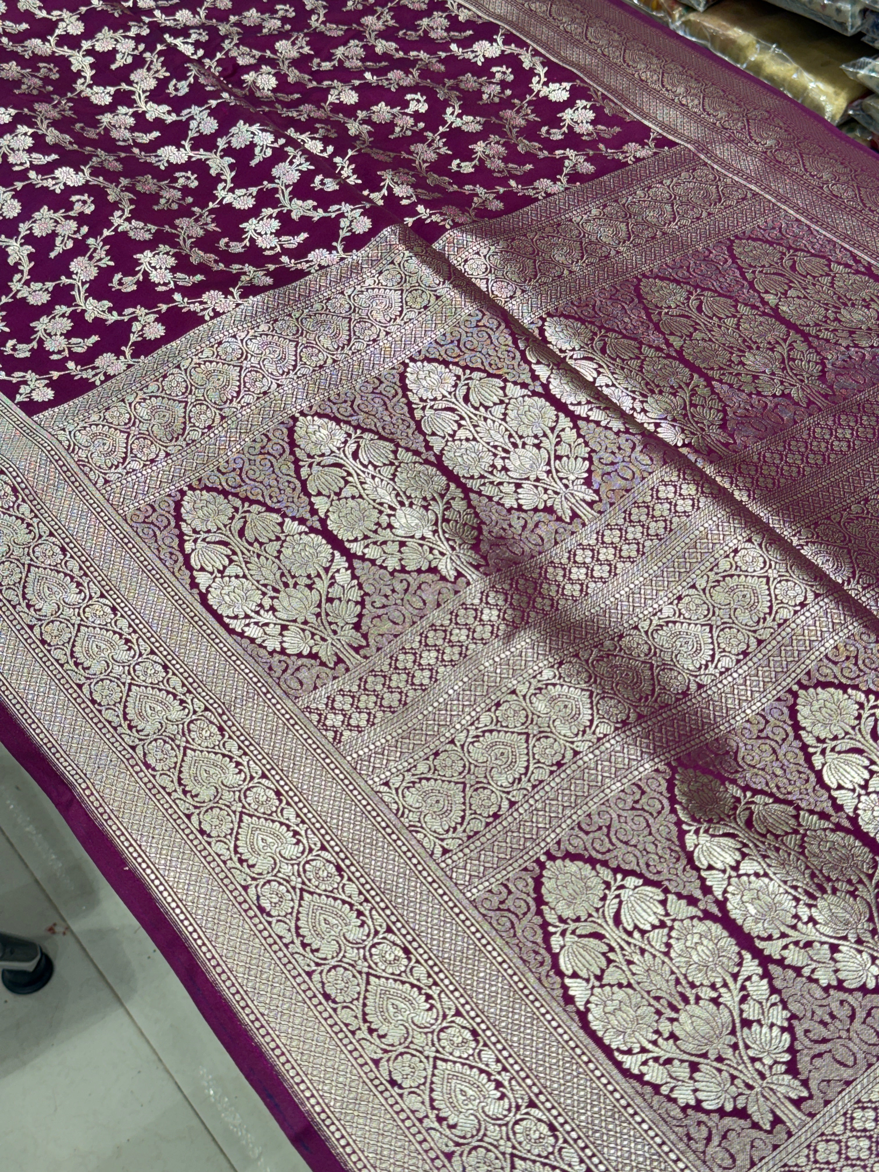 Wine Banarasi Silk Heart Border Saree