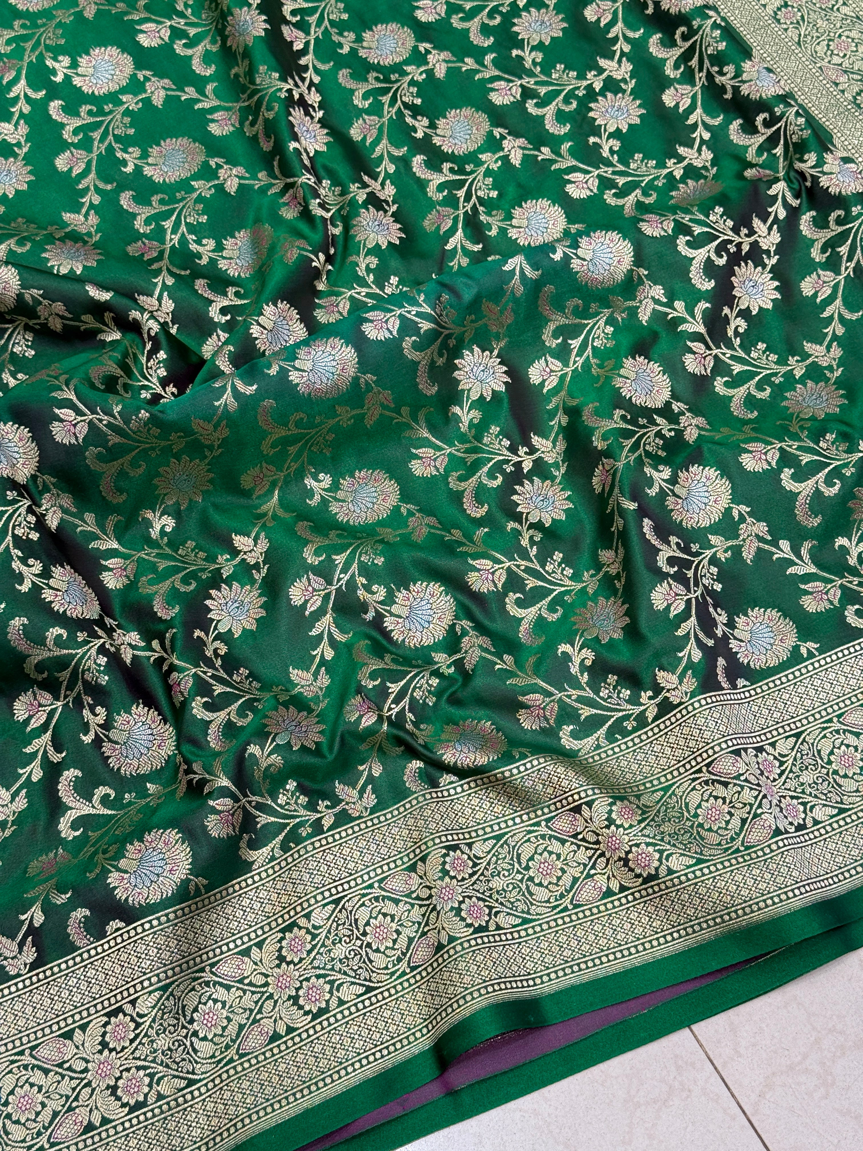 Bottle Green Banarasi Silk Small Jaal Saree