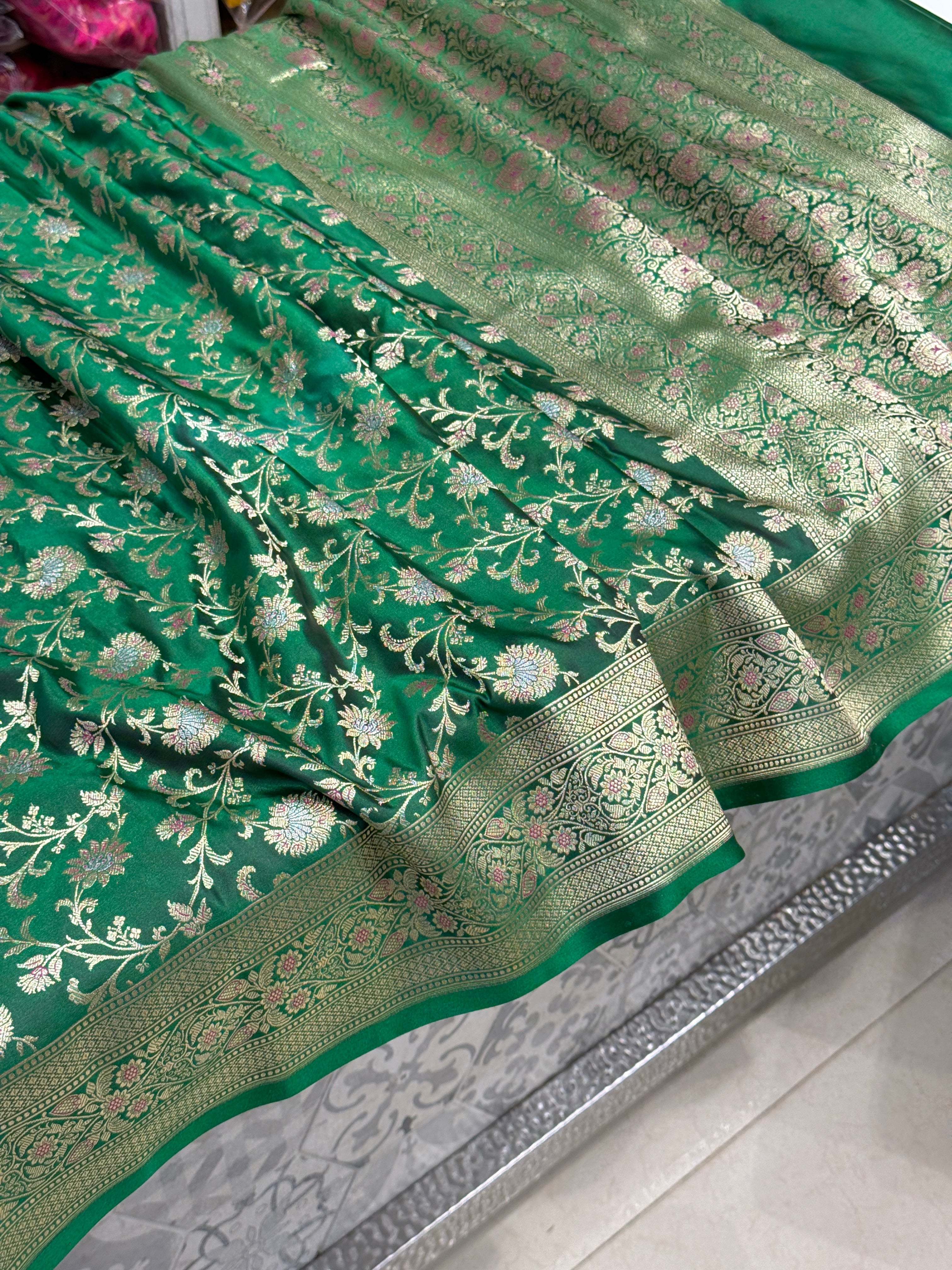 Bottle Green Banarasi Silk Small Jaal Saree