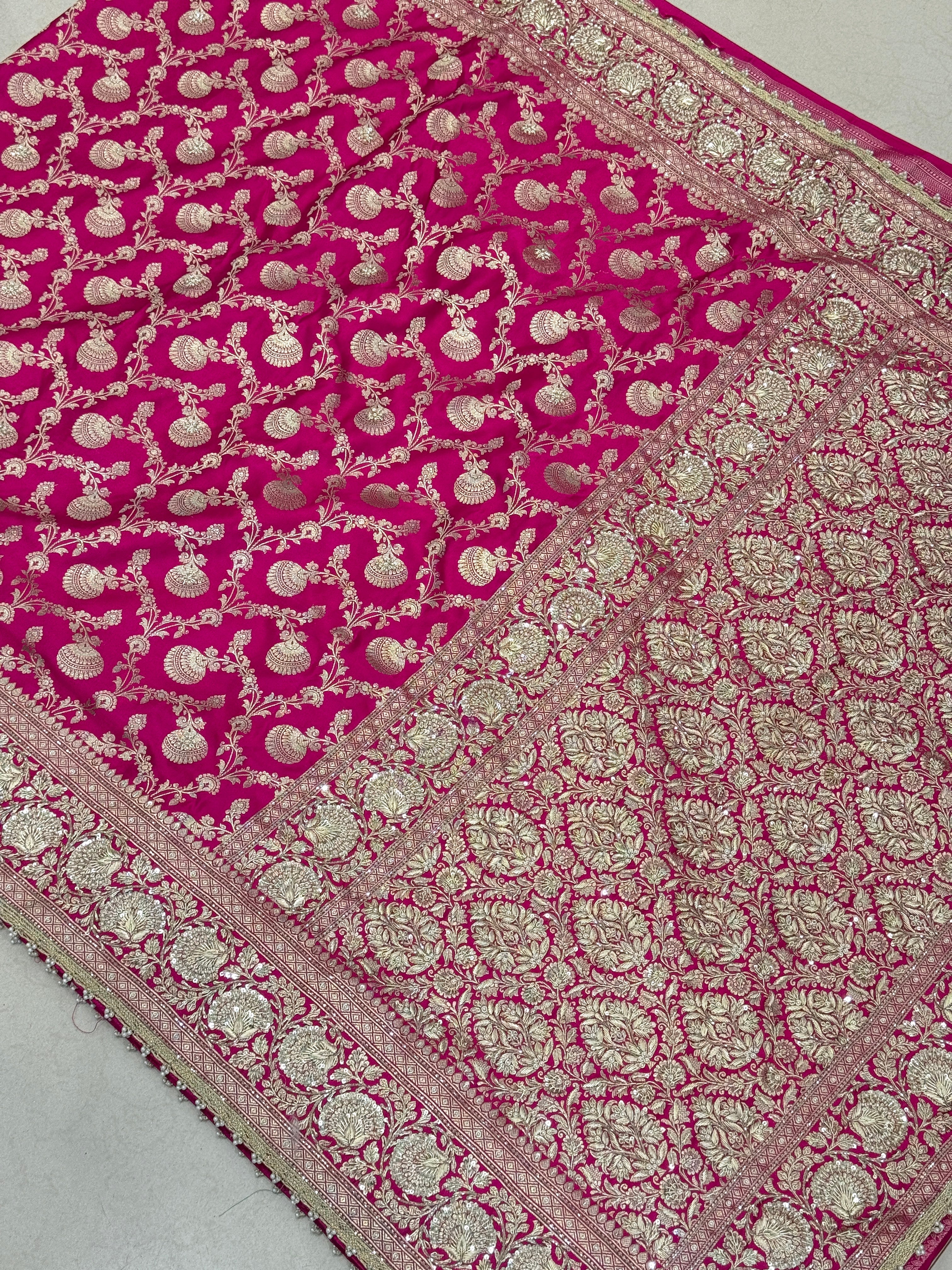 Rani Banarasi Big Jaal Zardozi Hand Embroidery Saree